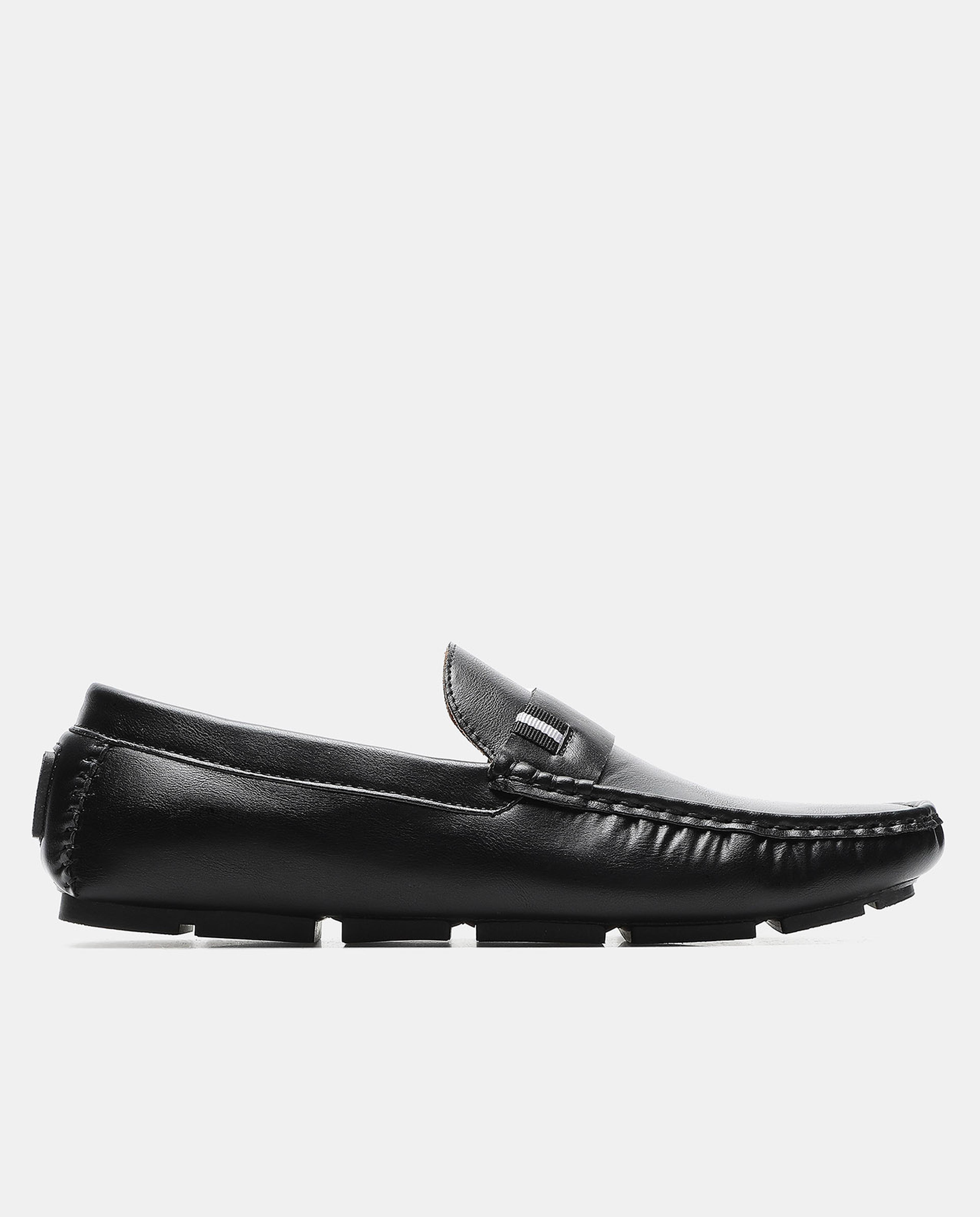 Black Solid Semi Formal Slip On Shoes