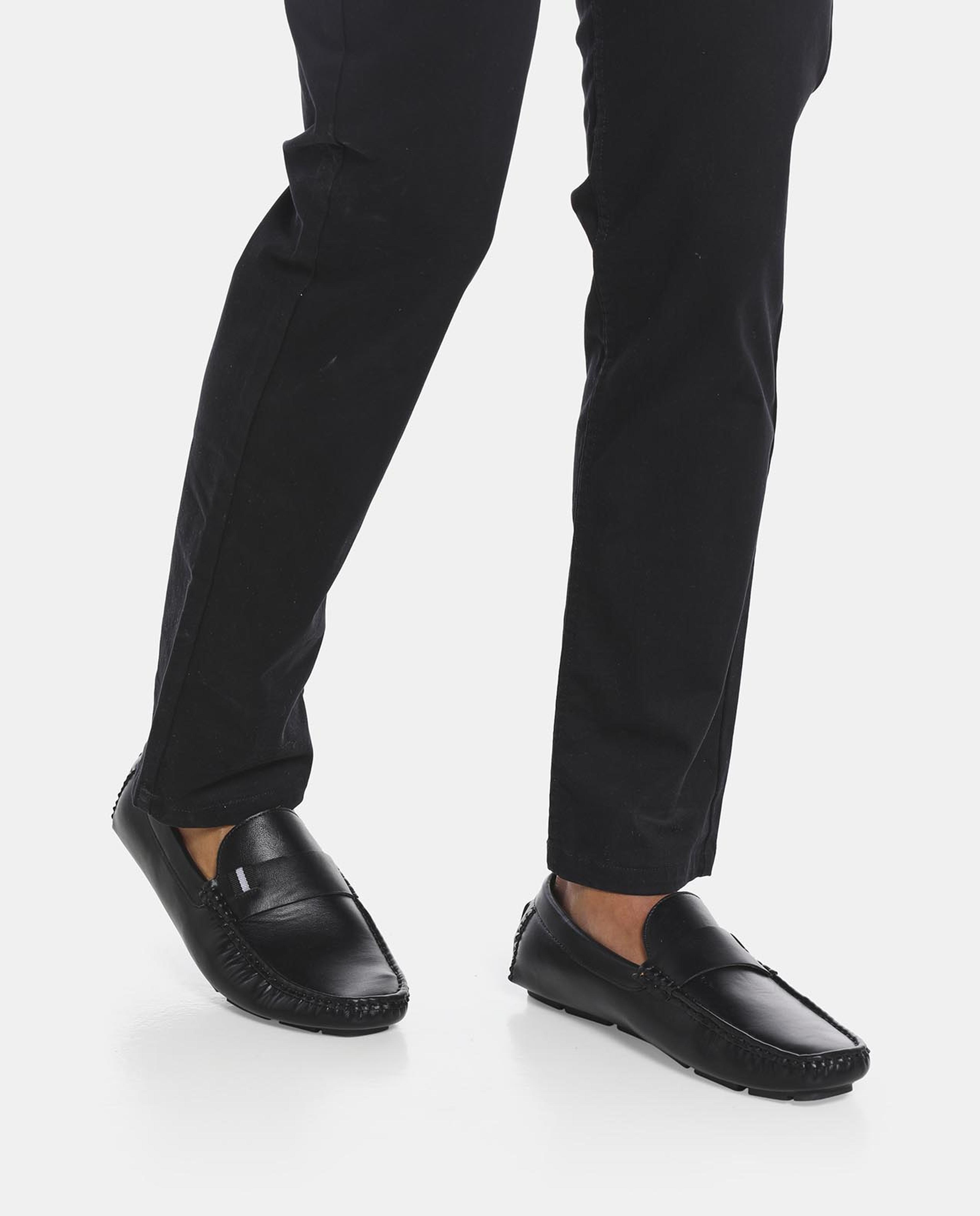Black Solid Semi Formal Slip On Shoes