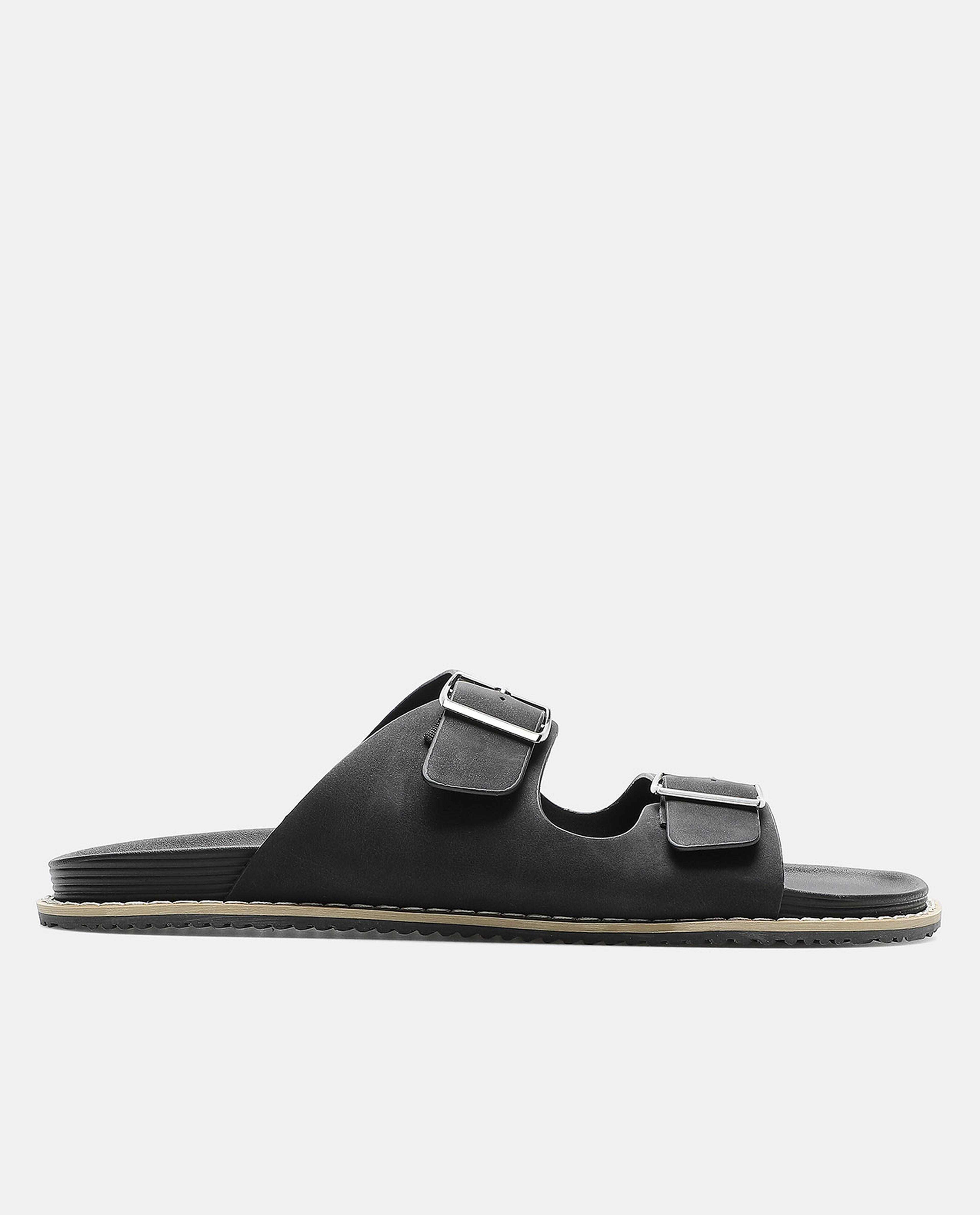 Black Solid Casual Sandals