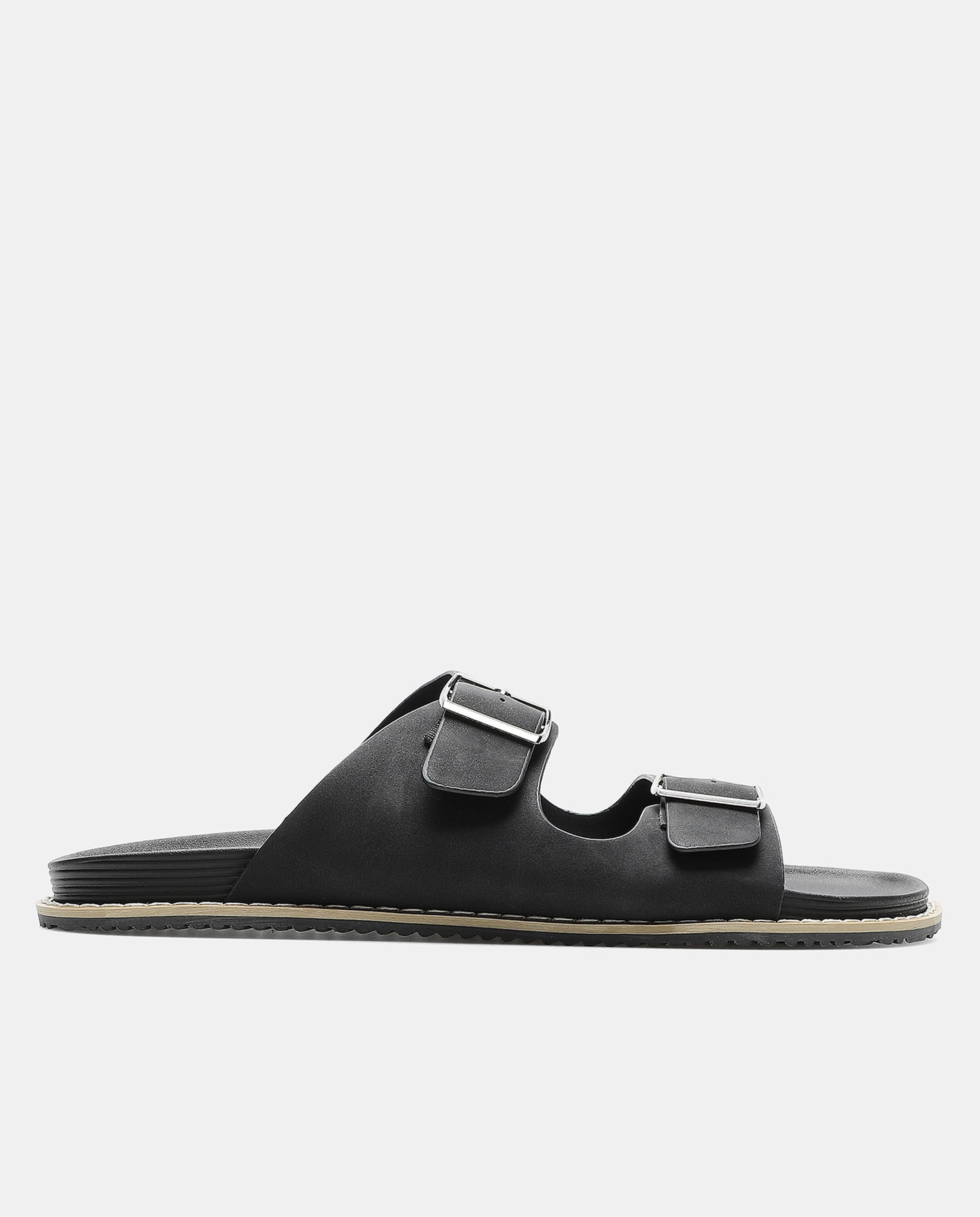 Black Solid Casual Sandals