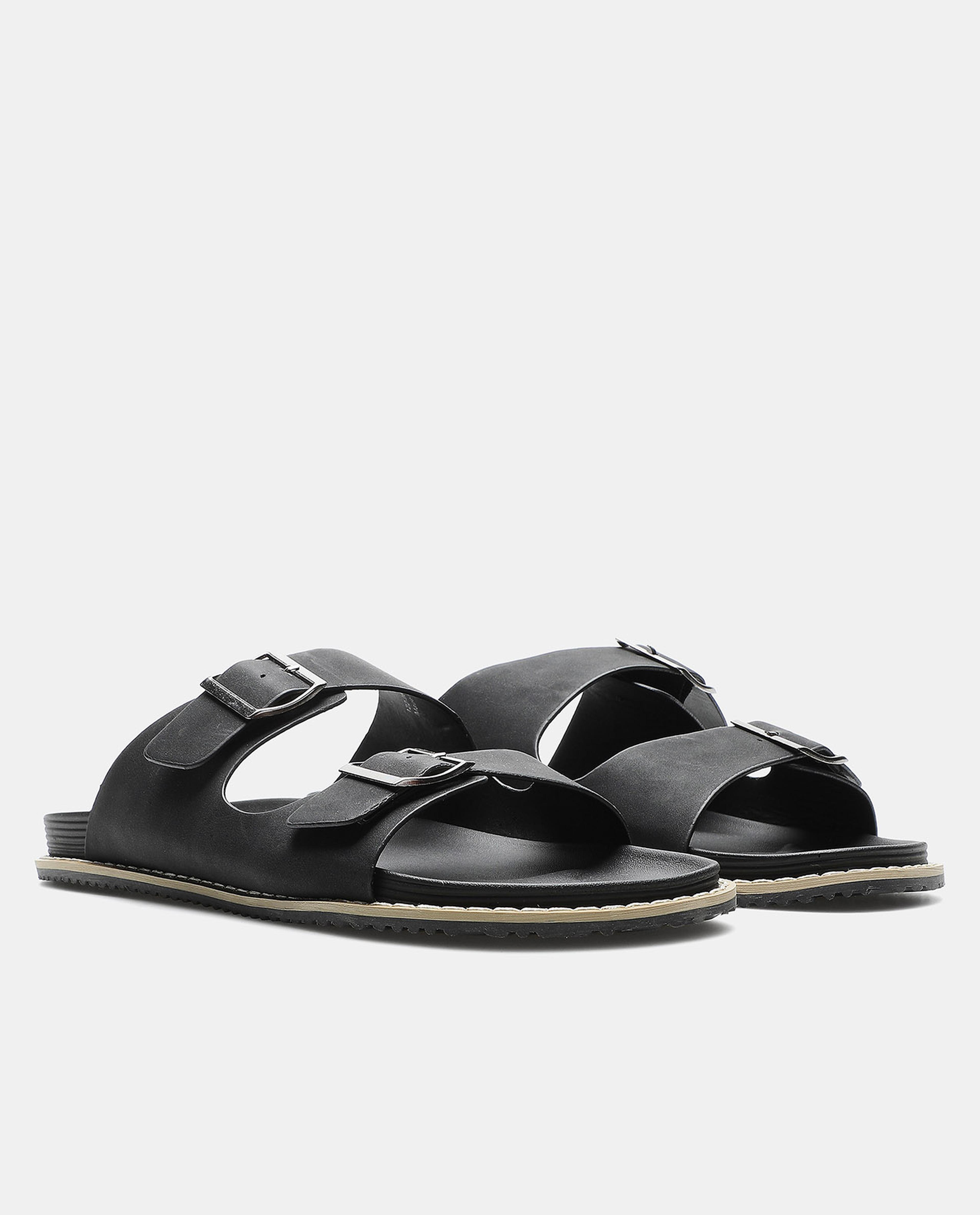 Black Solid Casual Sandals