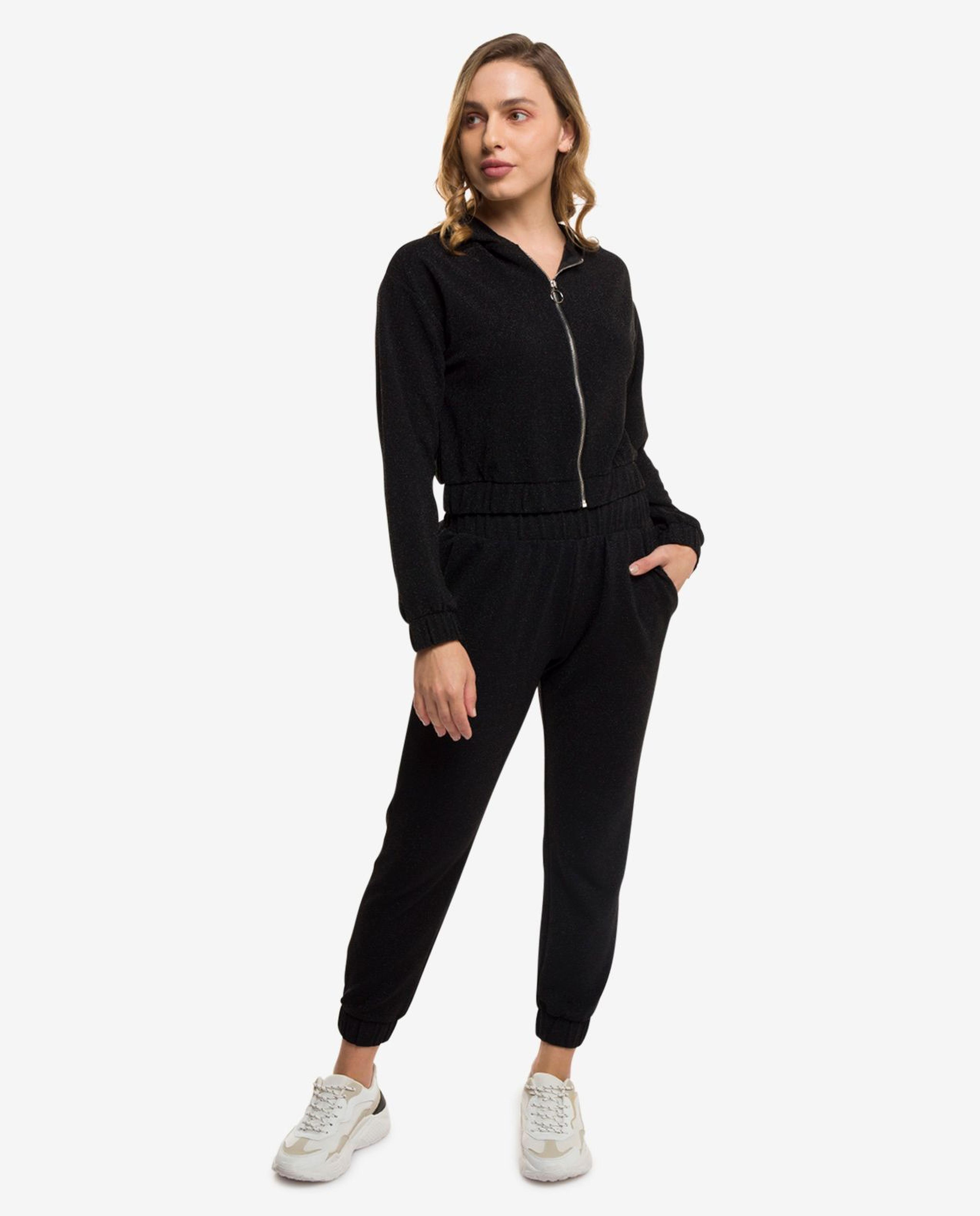 Black Zip-up Cropped Hoodie