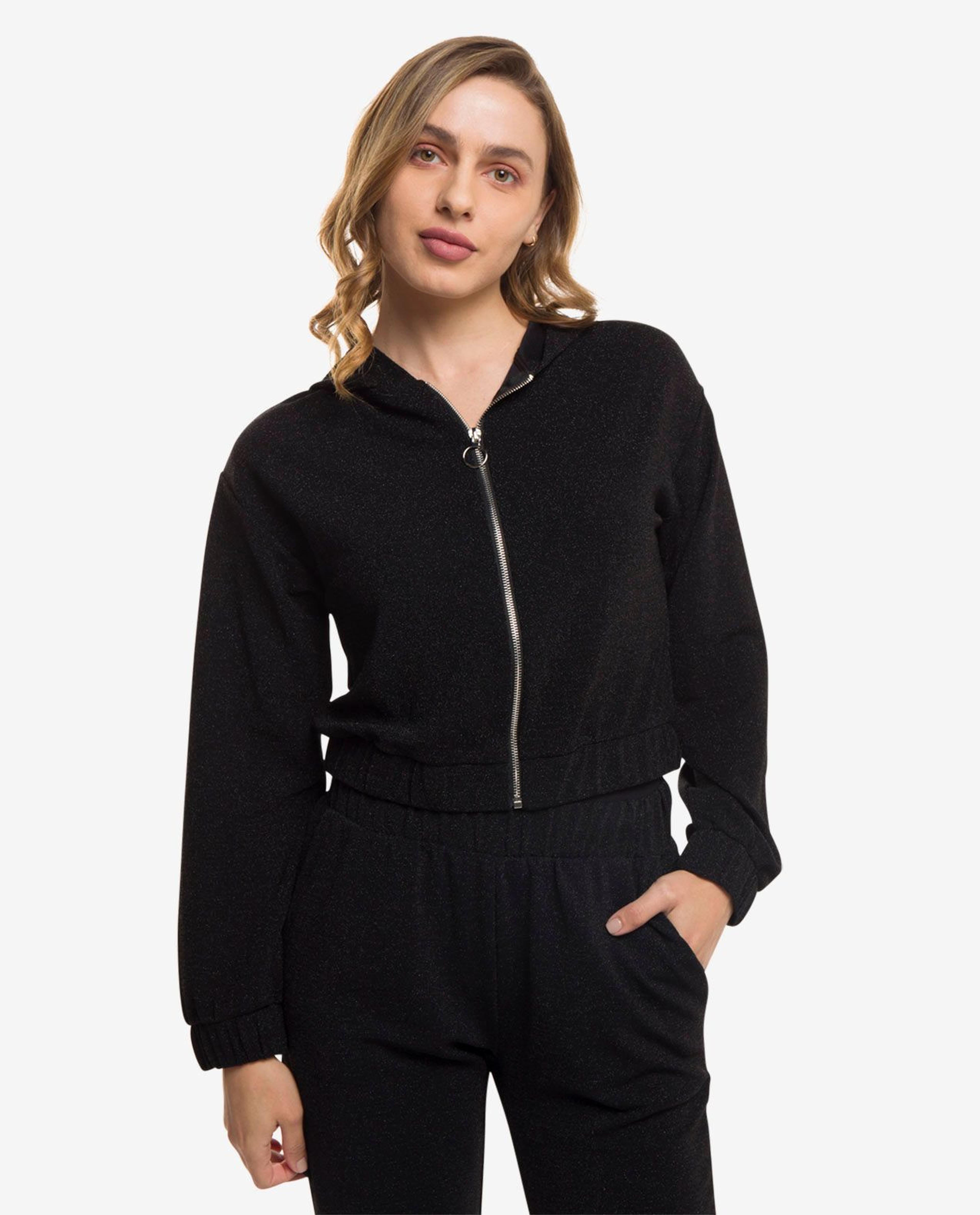 Black Zip-up Cropped Hoodie