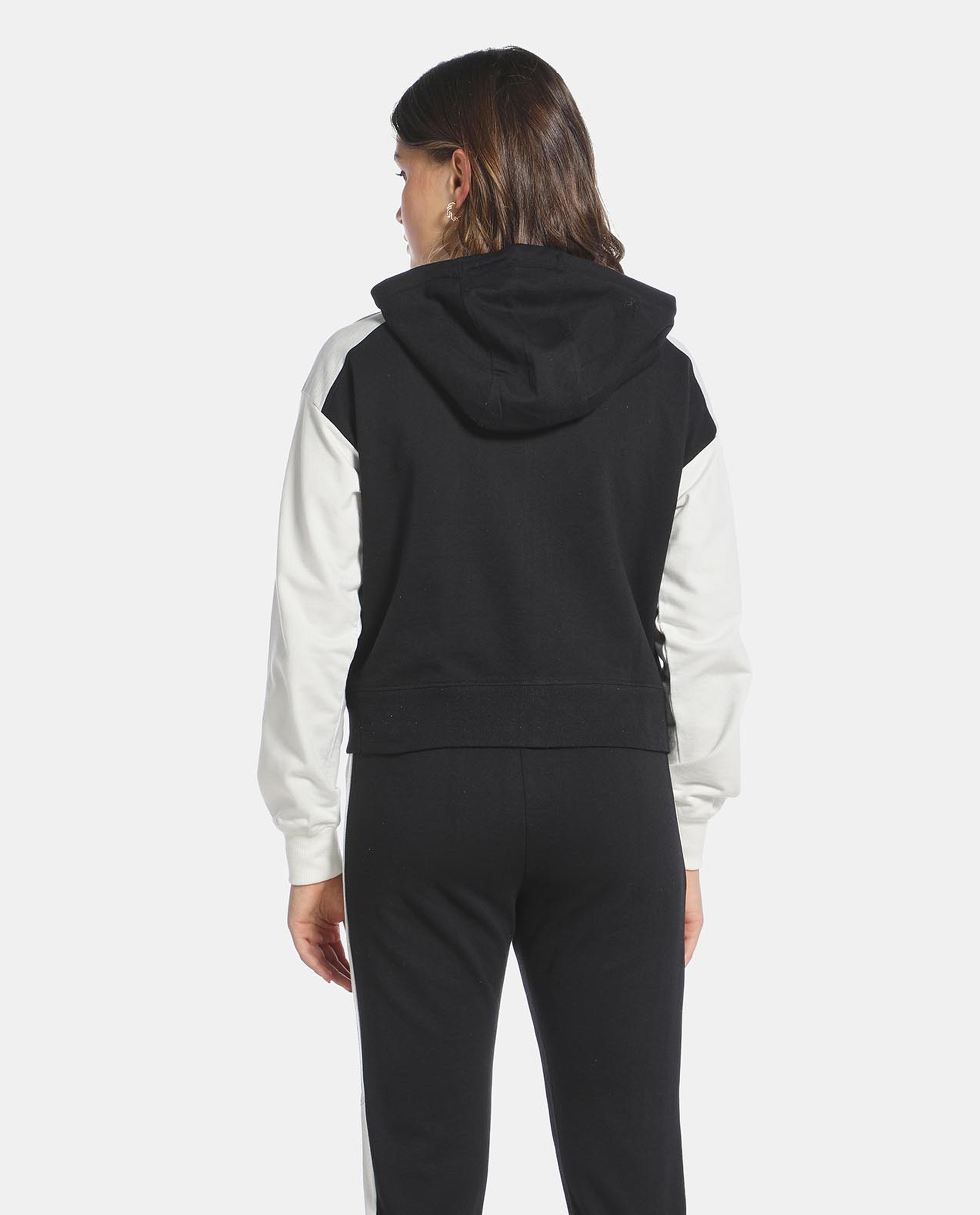 R&B Black Color Block Hooded Active Sweatshirt
