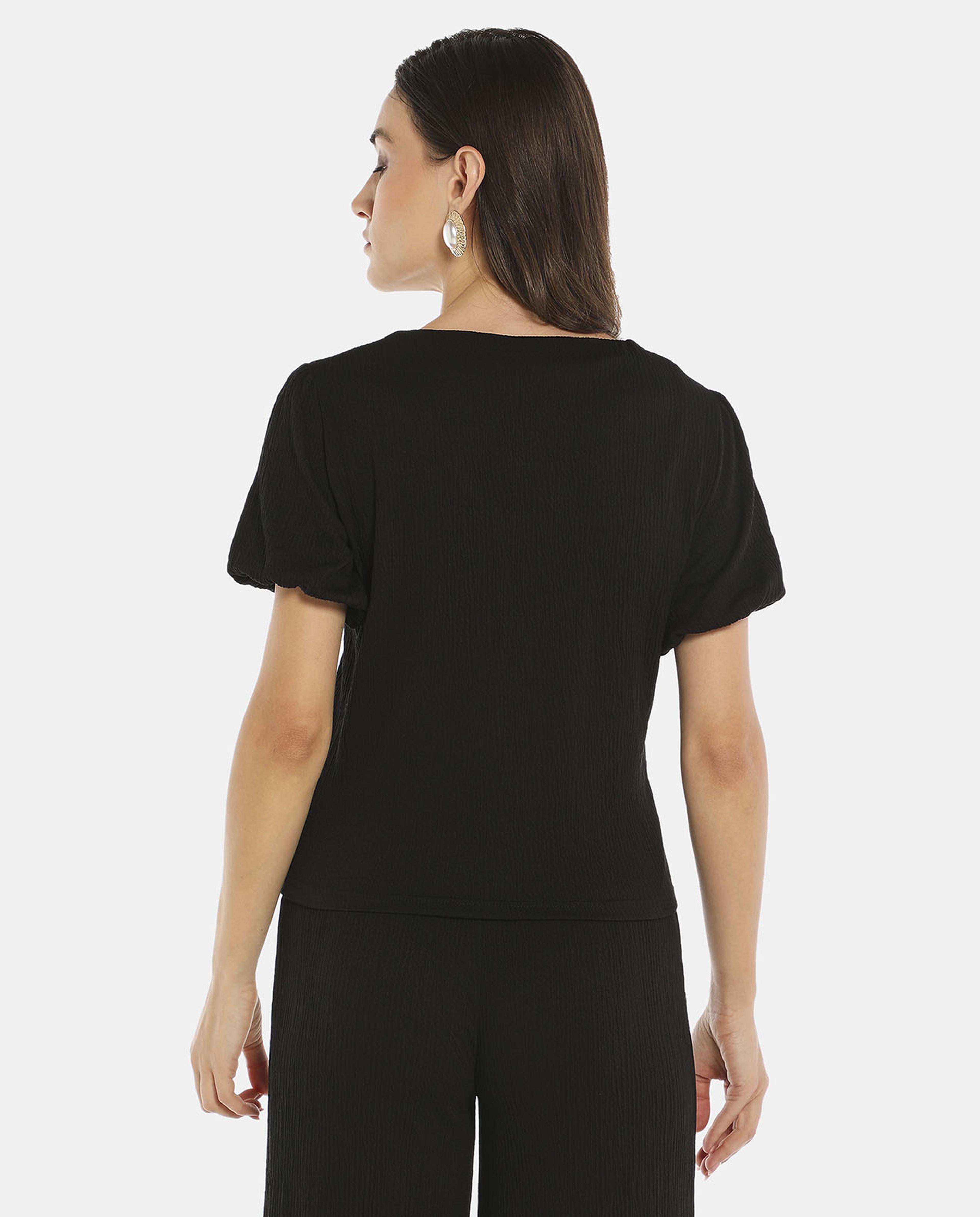Black Ruffle Detail Top