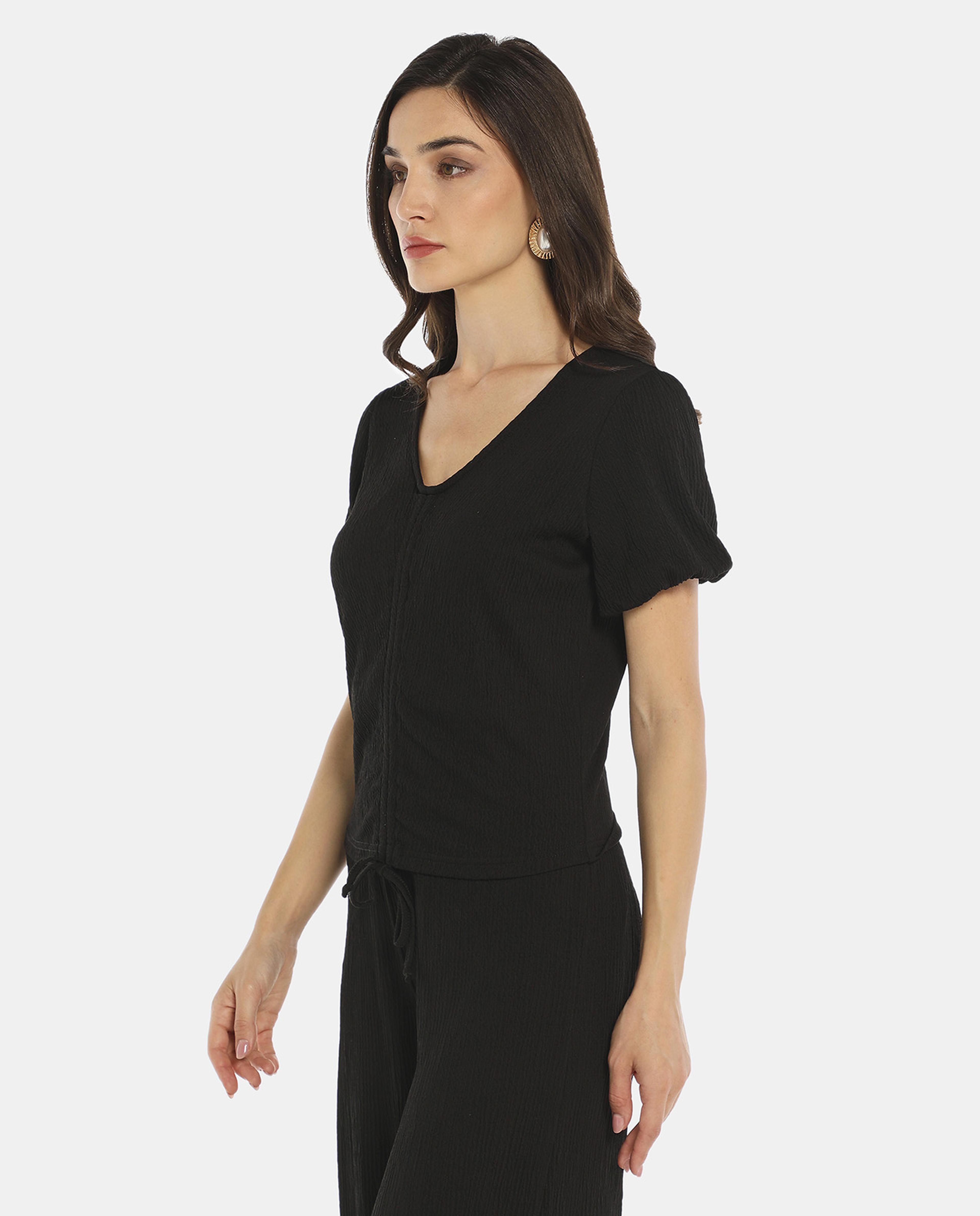 Black Ruffle Detail Top