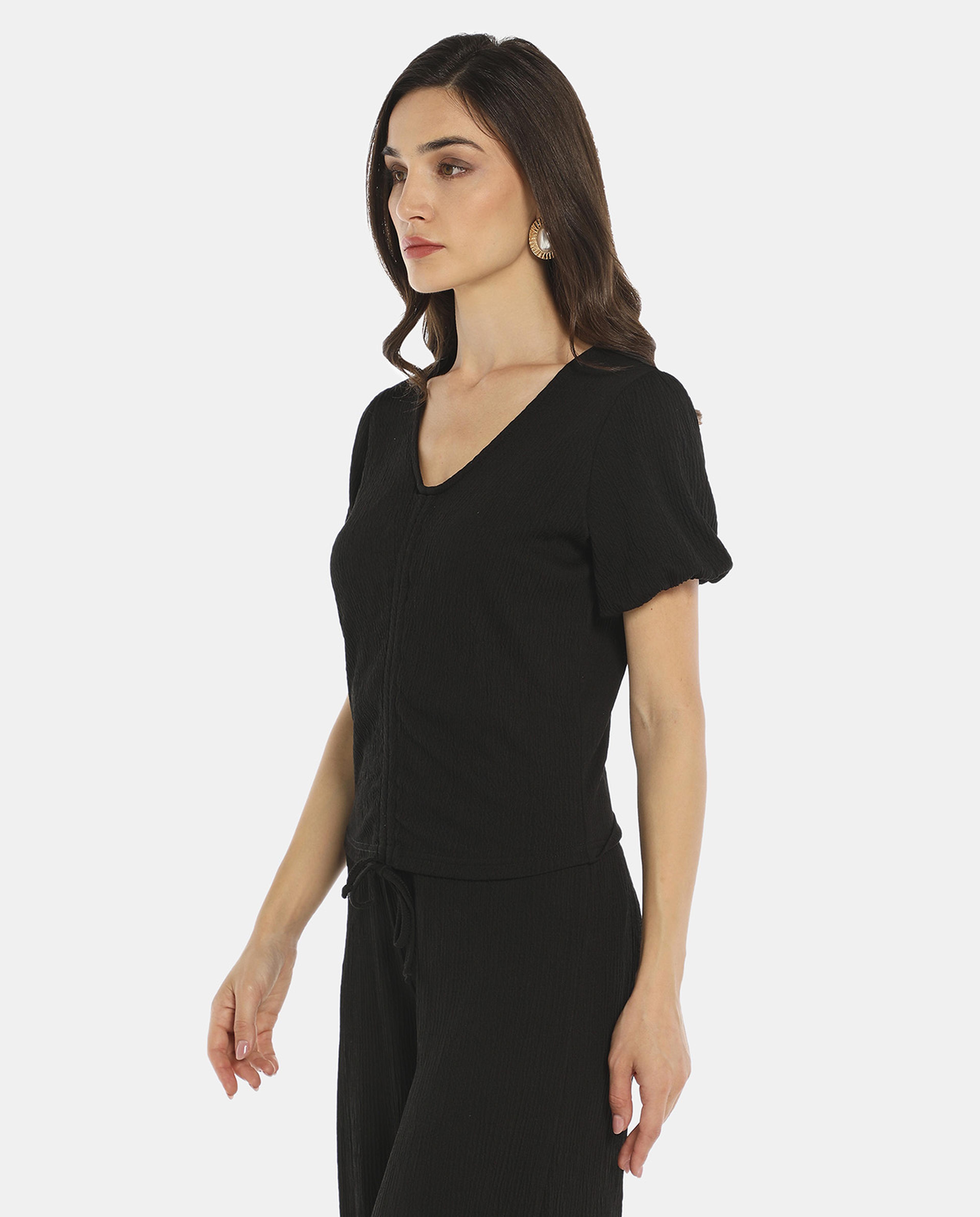 Black Ruffle Detail Top