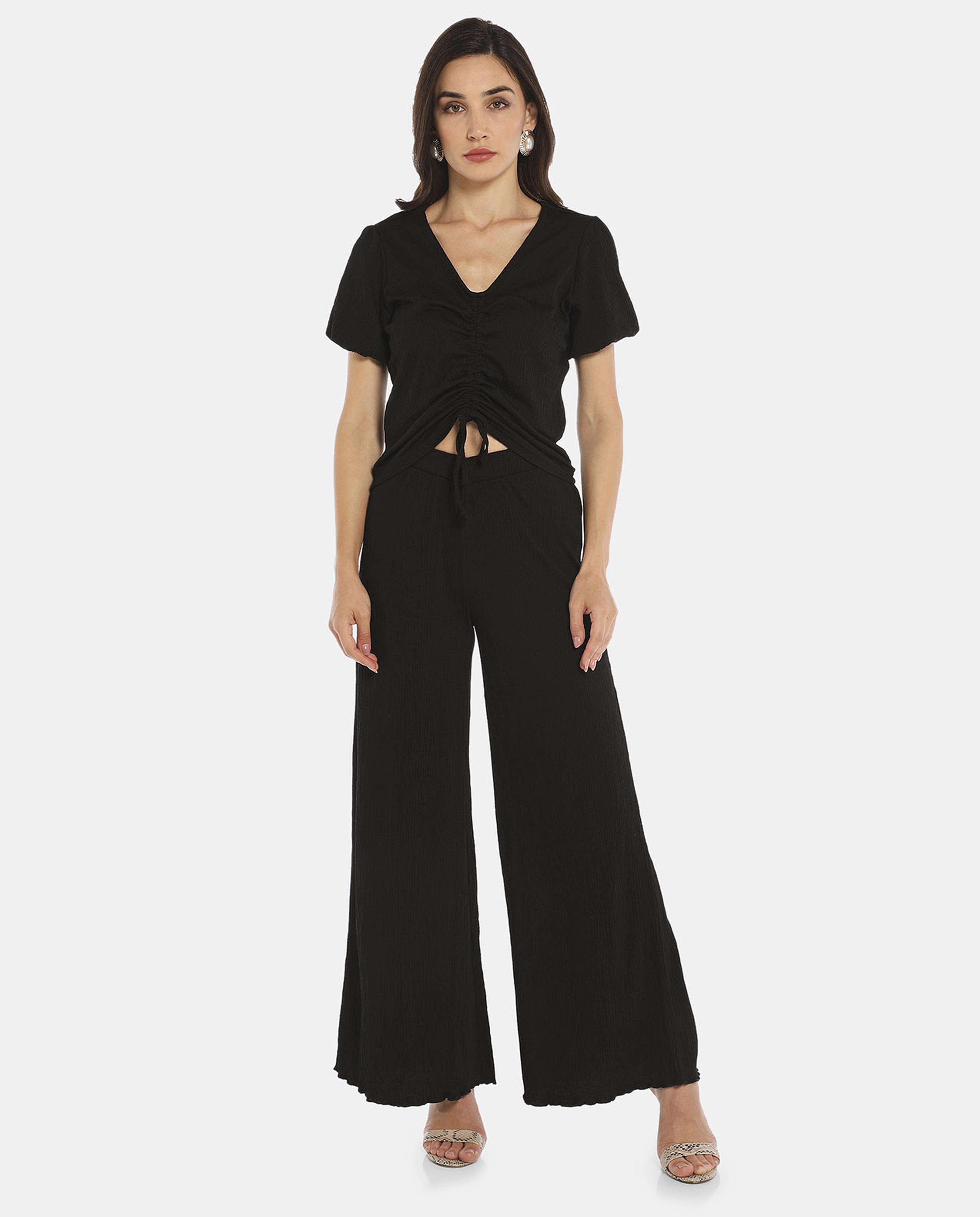 Black Ruffle Detail Top