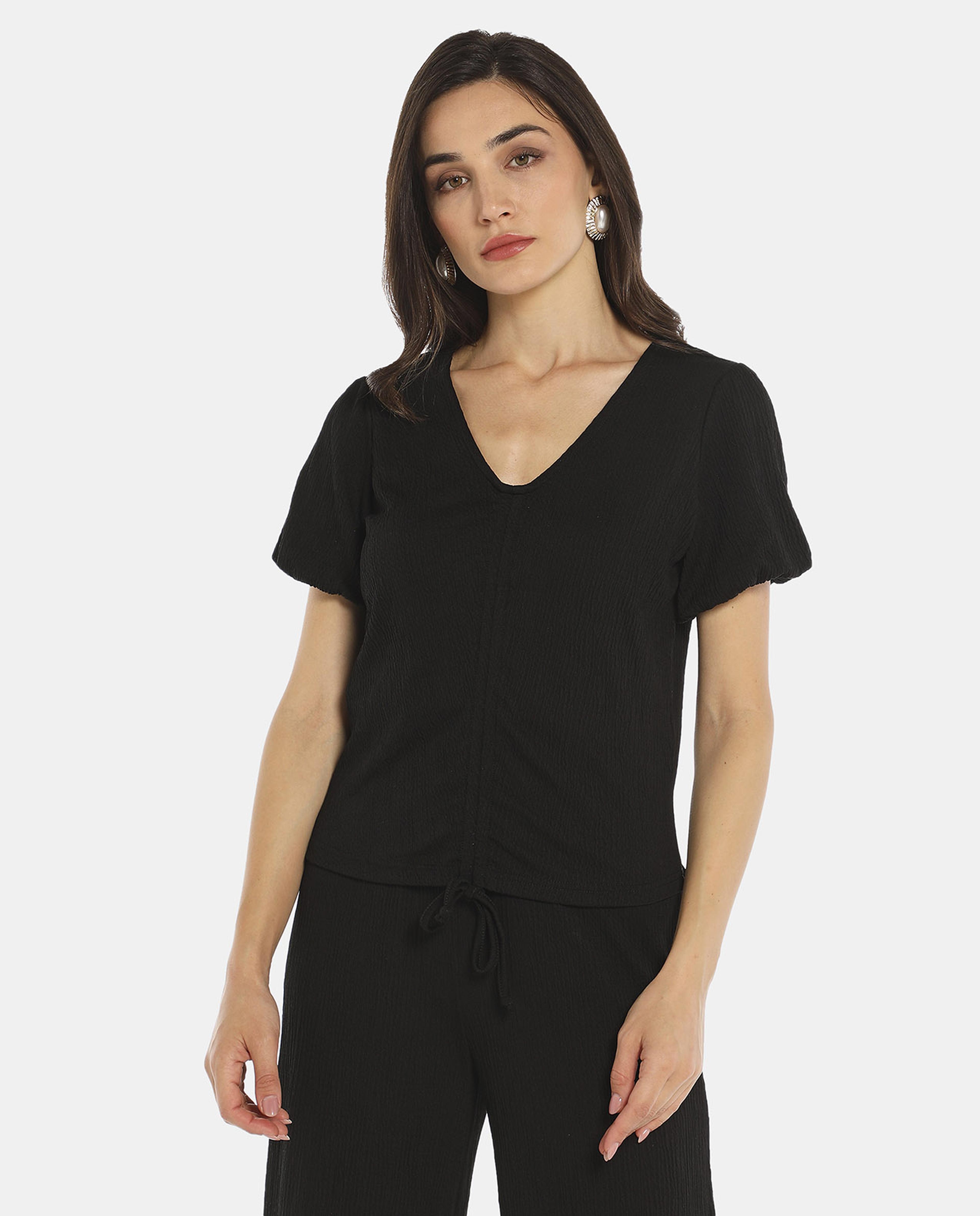 Black Ruffle Detail Top