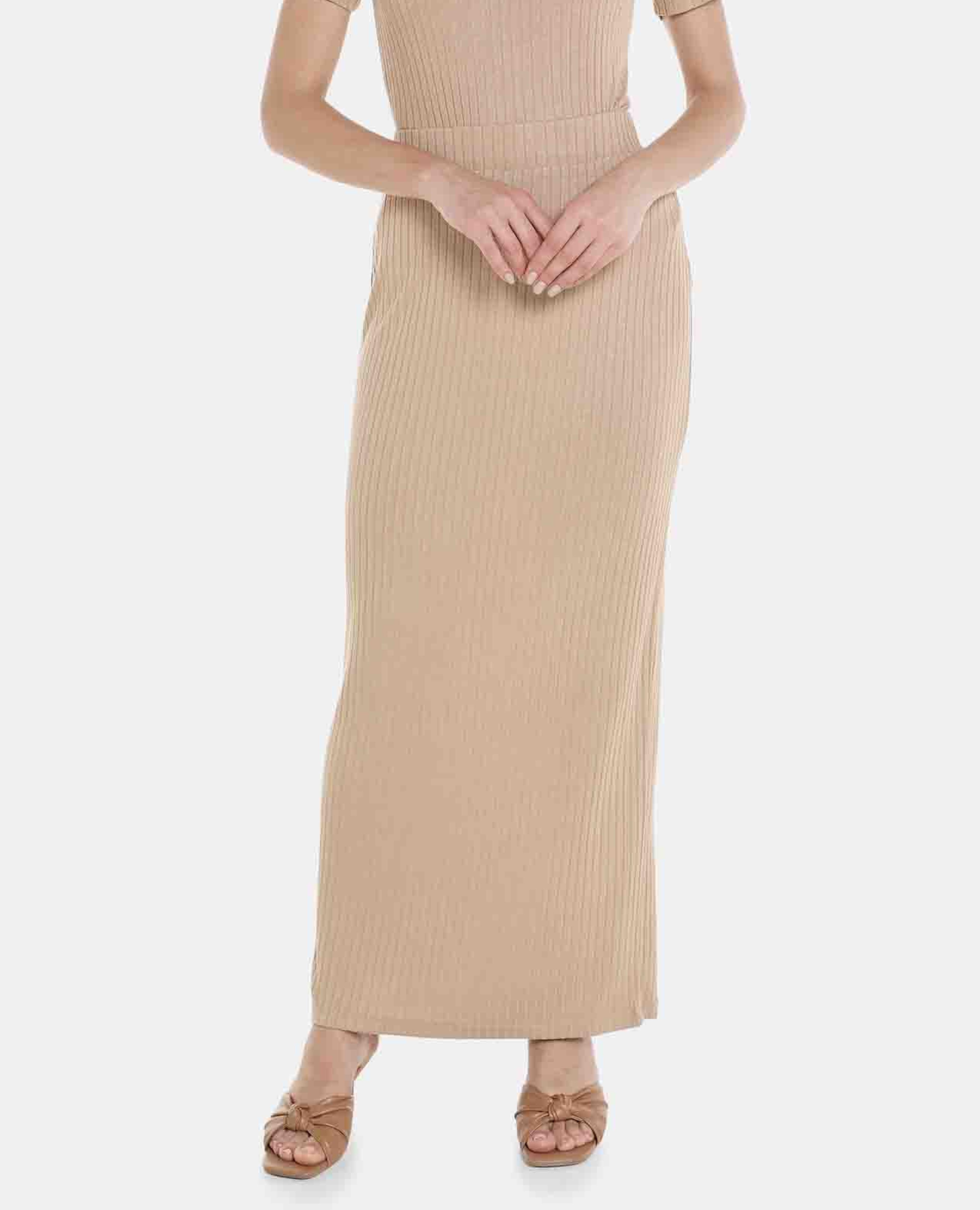 Beige Knit Solid Skirt