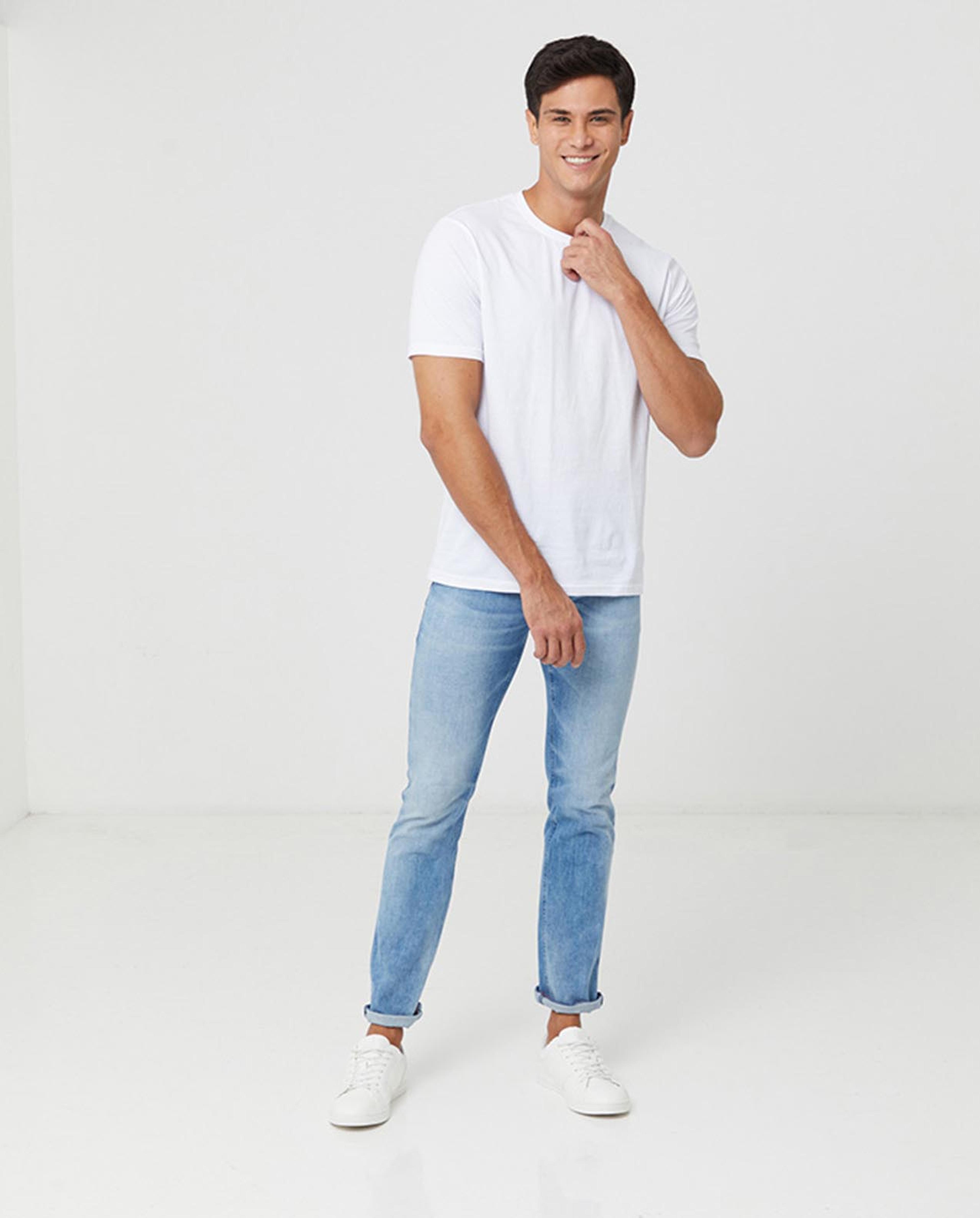 White Basic Crew  Solid Tee For Men