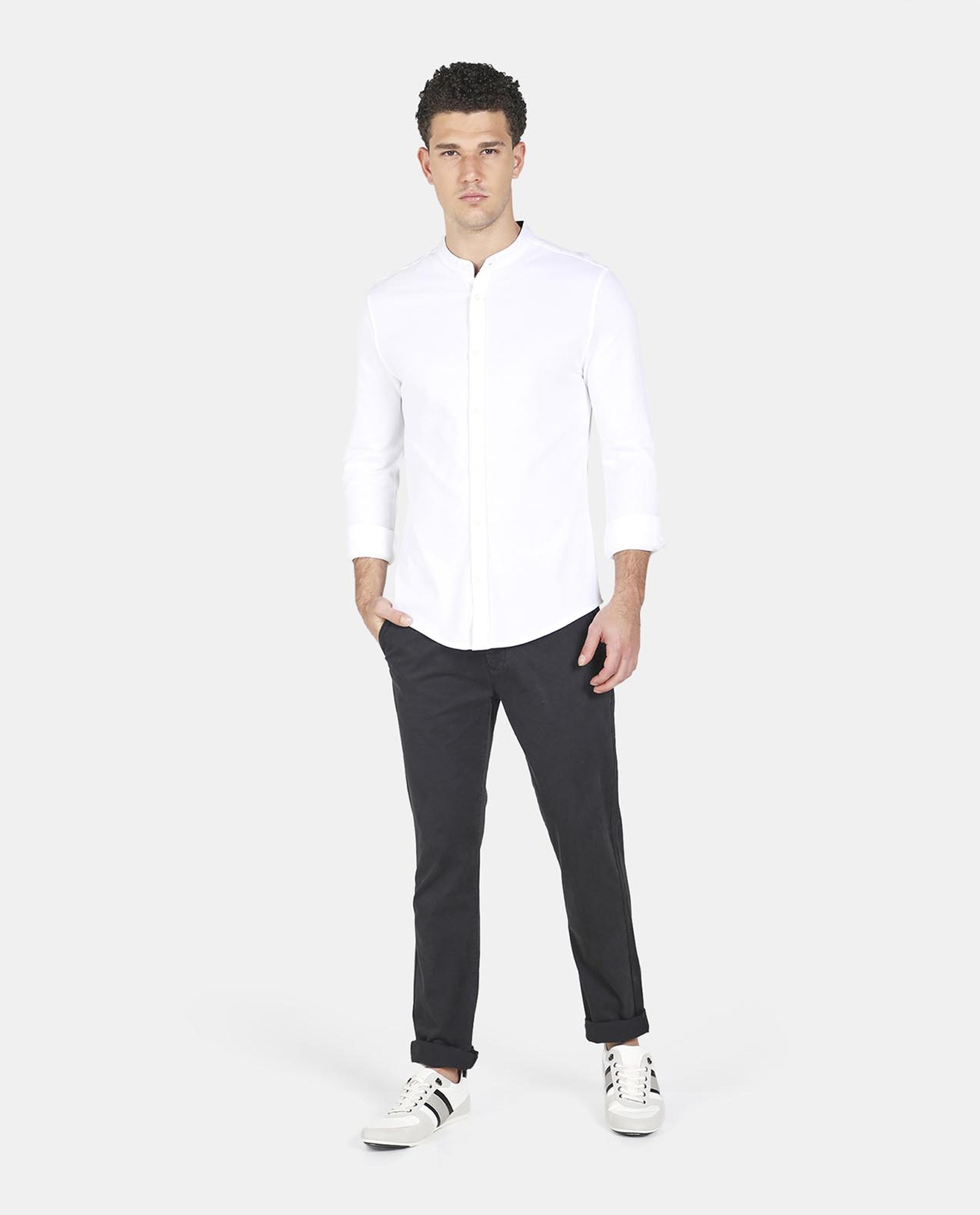 White Young Knit Long Sleeve Shirt For Men