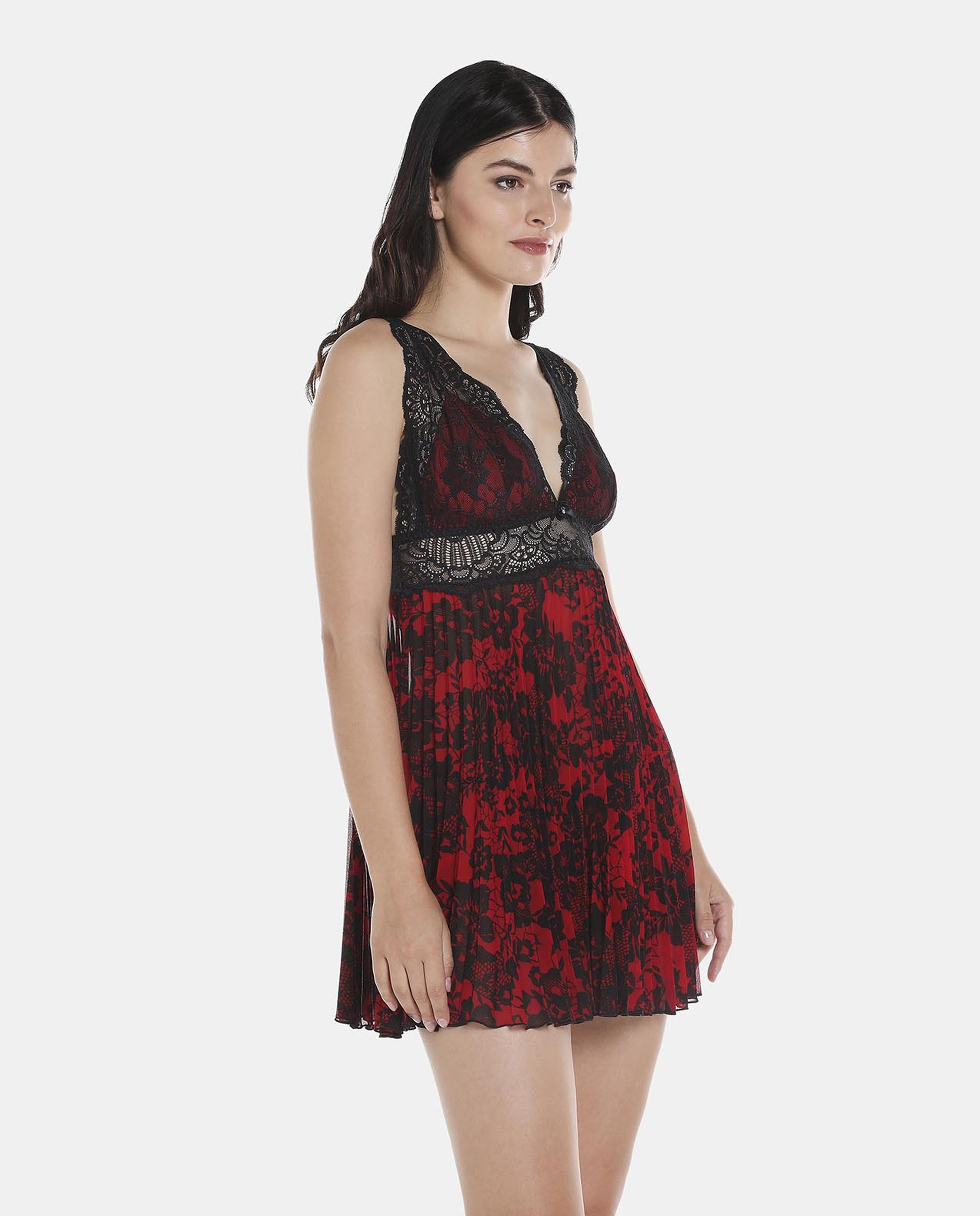 R&B Red All Over Print Babydoll