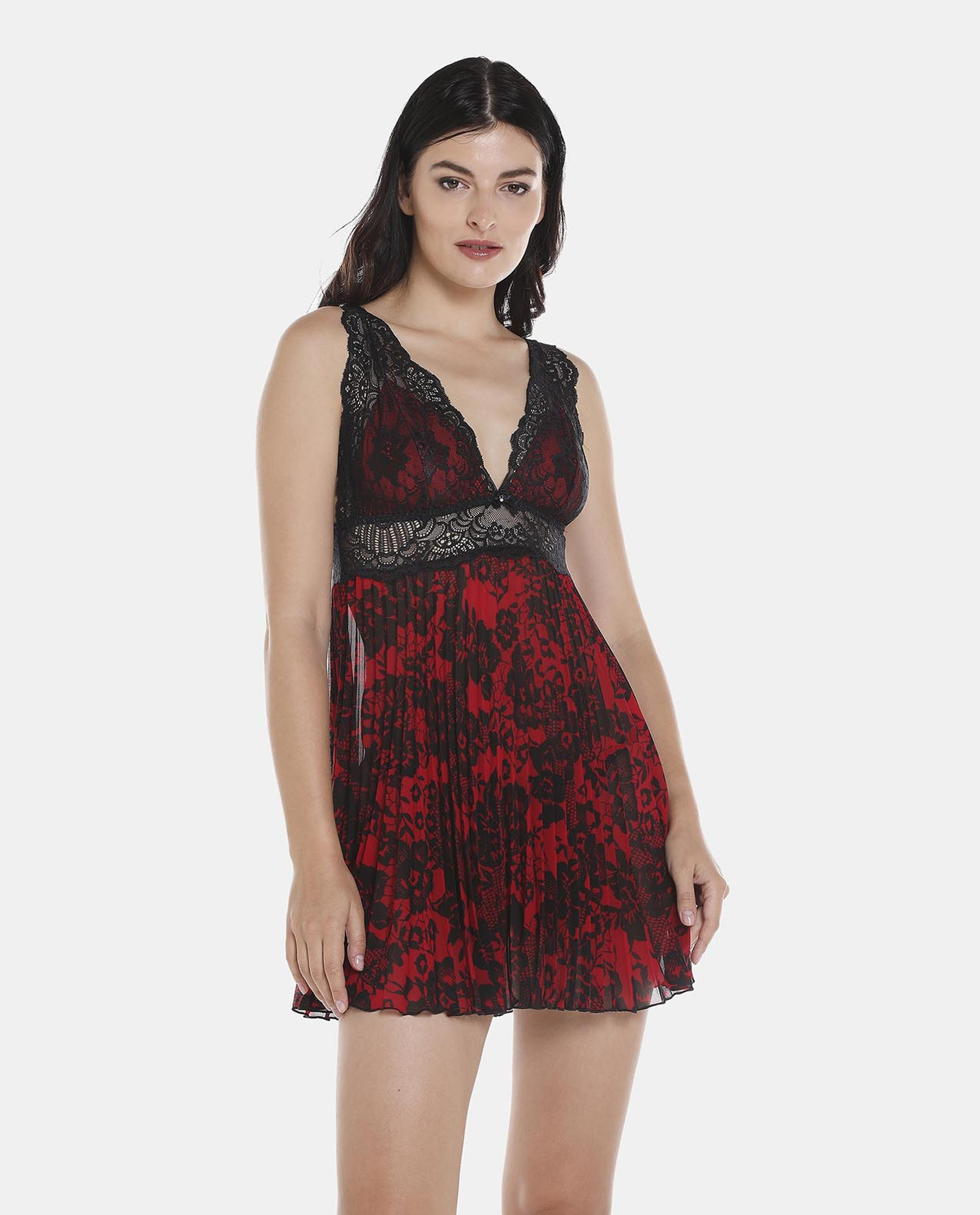 R&B Red All Over Print Babydoll