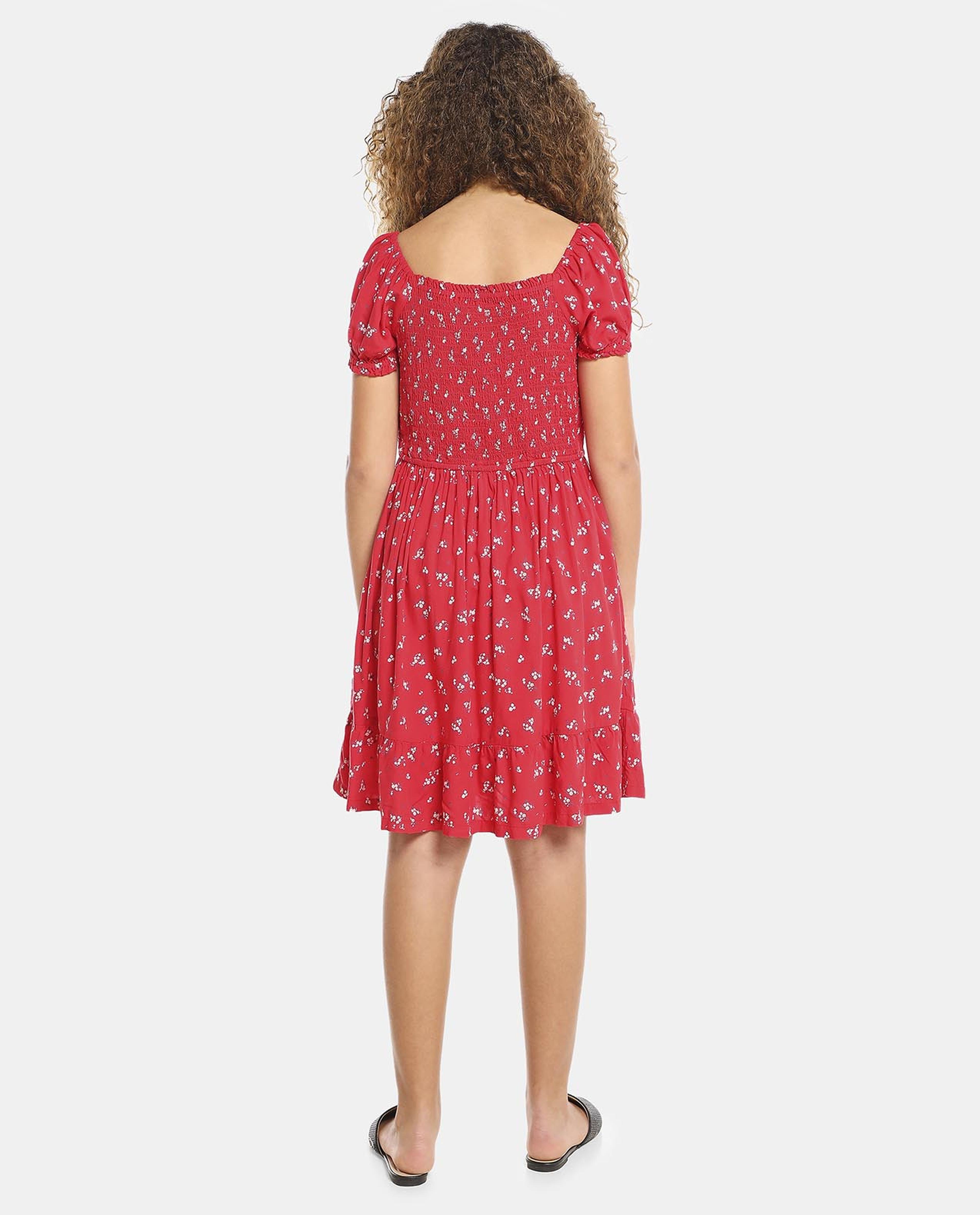 R&B Red All Over Printed Ankle Length Dress