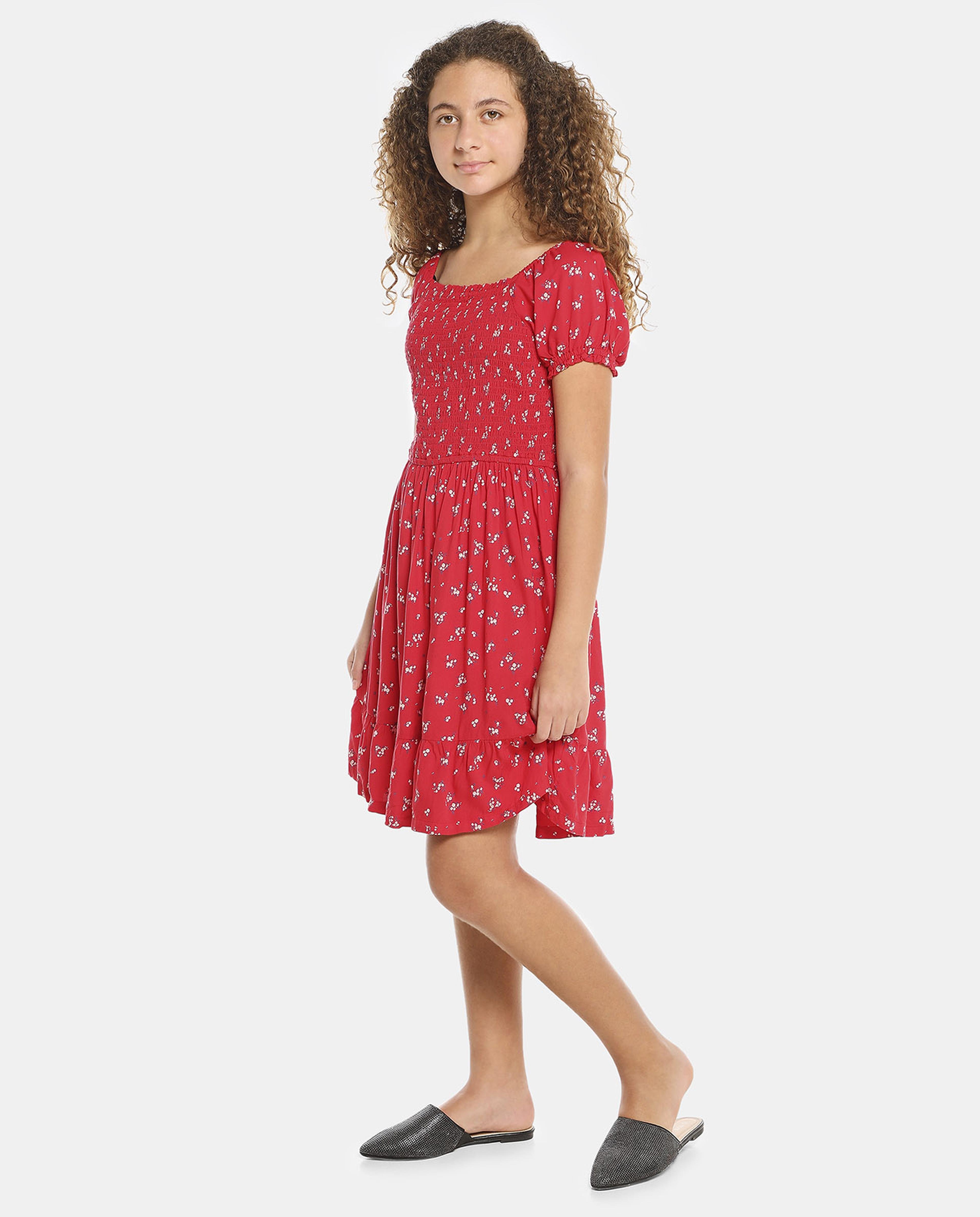 R&B Red All Over Printed Ankle Length Dress