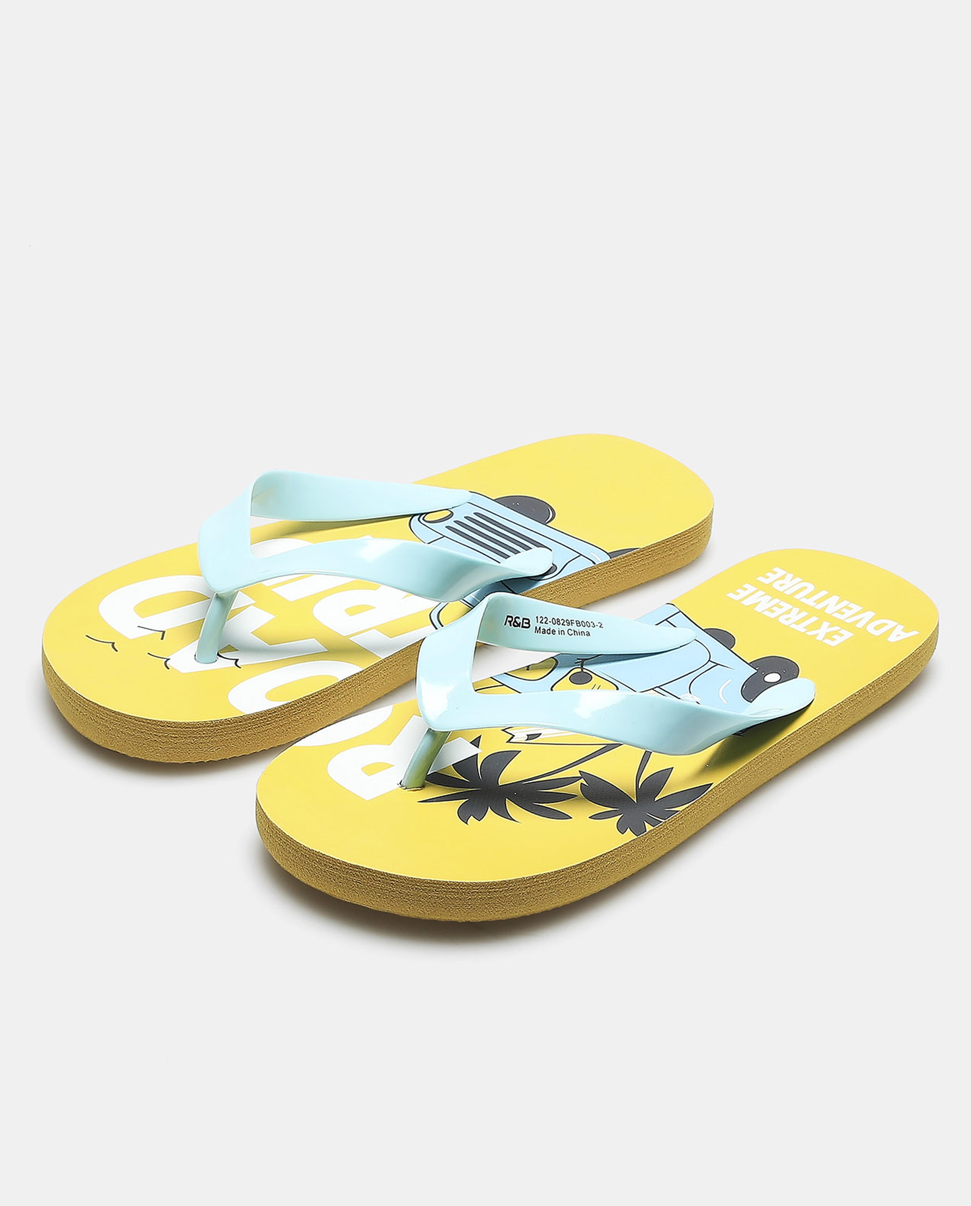 Yellow Slogan Printed Flip Flops