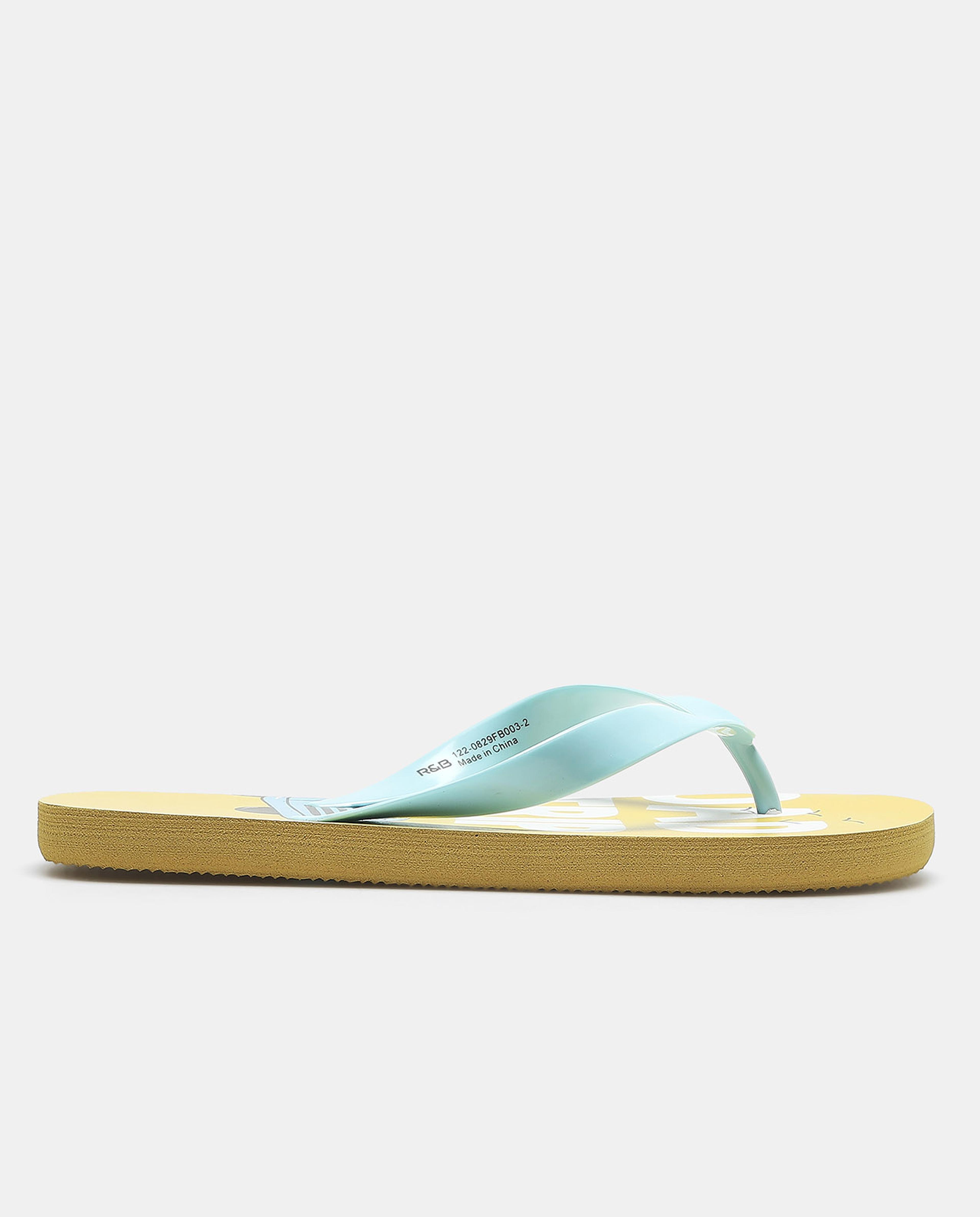 Yellow Slogan Printed Flip Flops