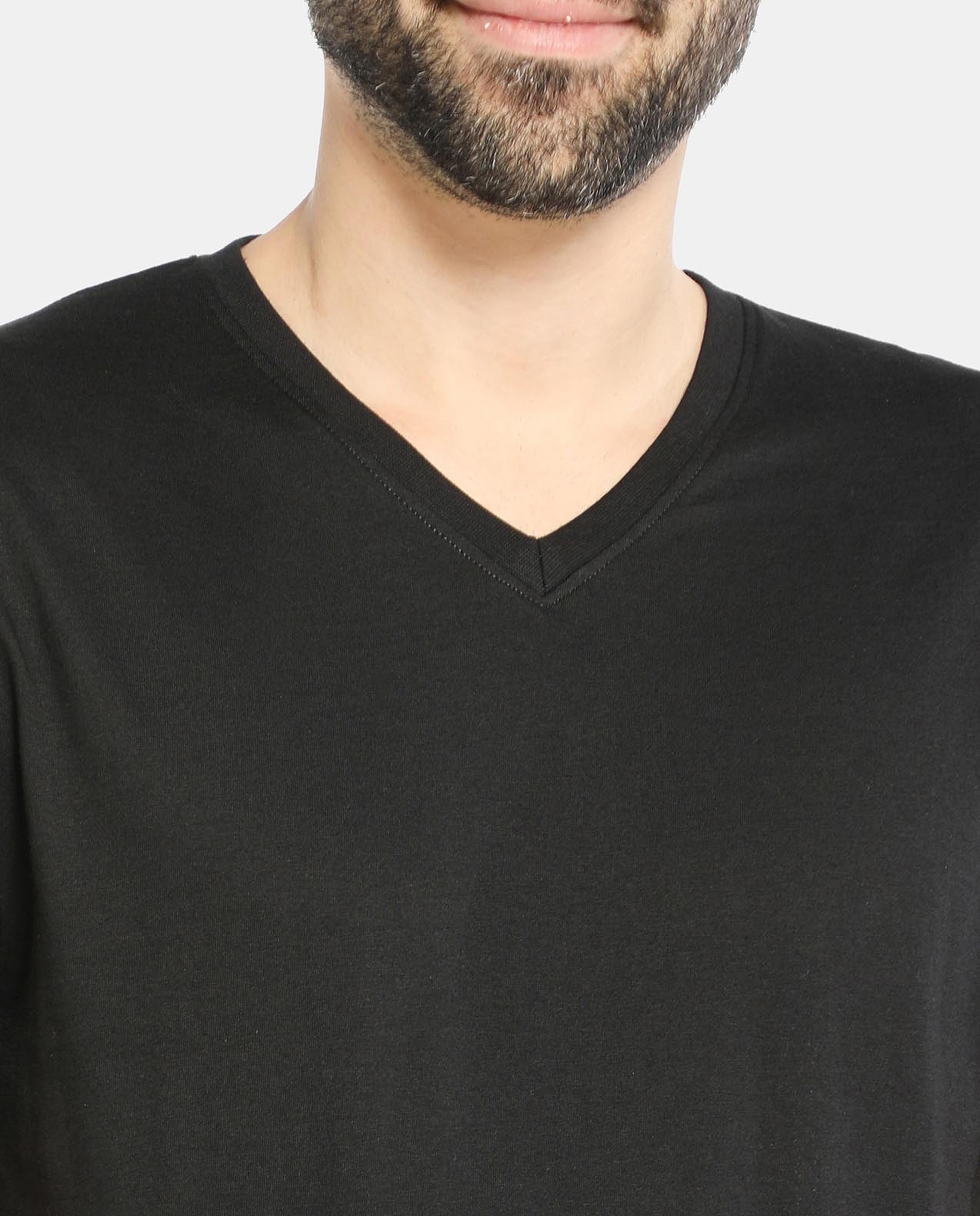 Black Cotton V-Neck Tees