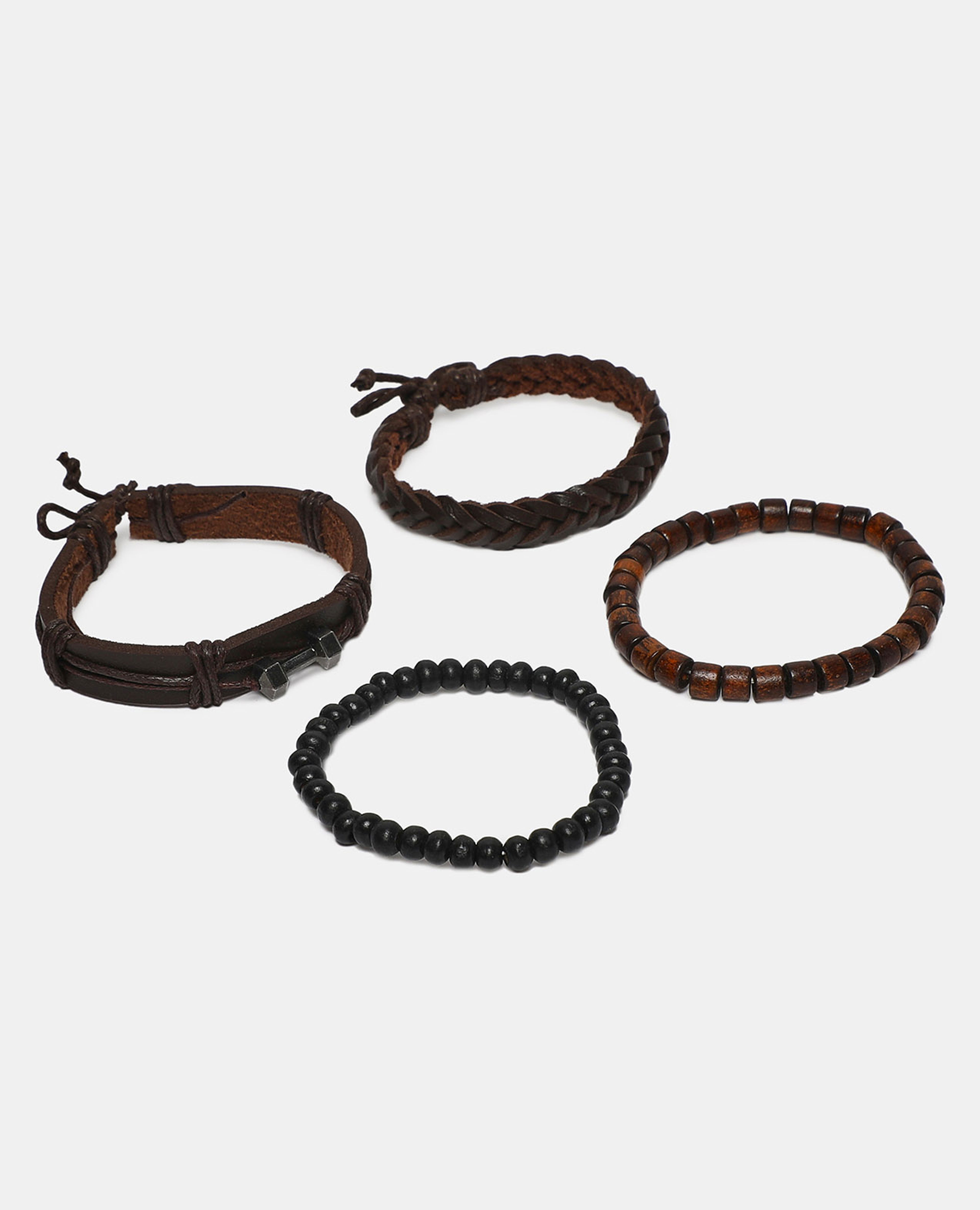R&B Black Set of 4 Leather Toned Bracelet