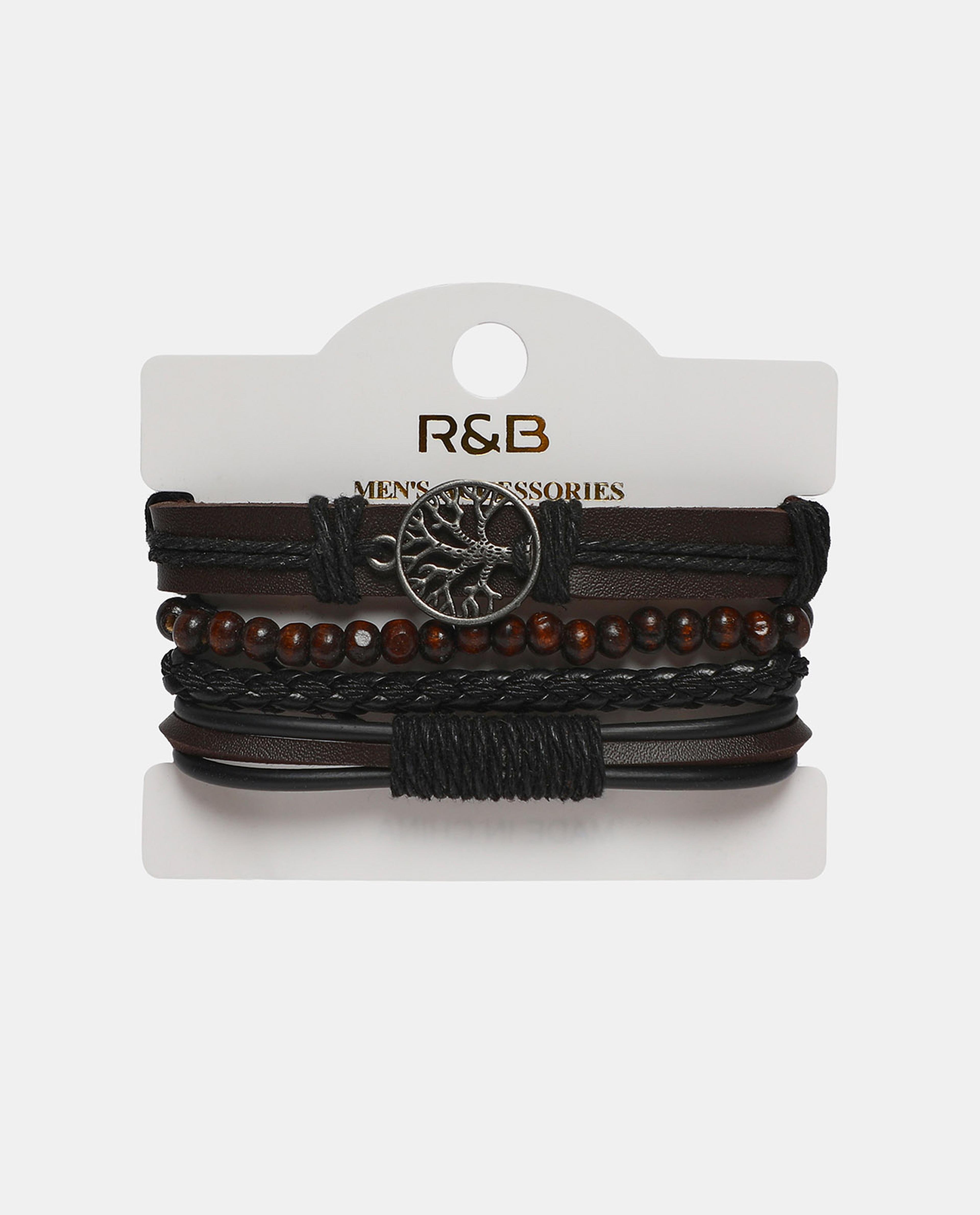R&B Black Set of 4 Leather Toned Bracelet