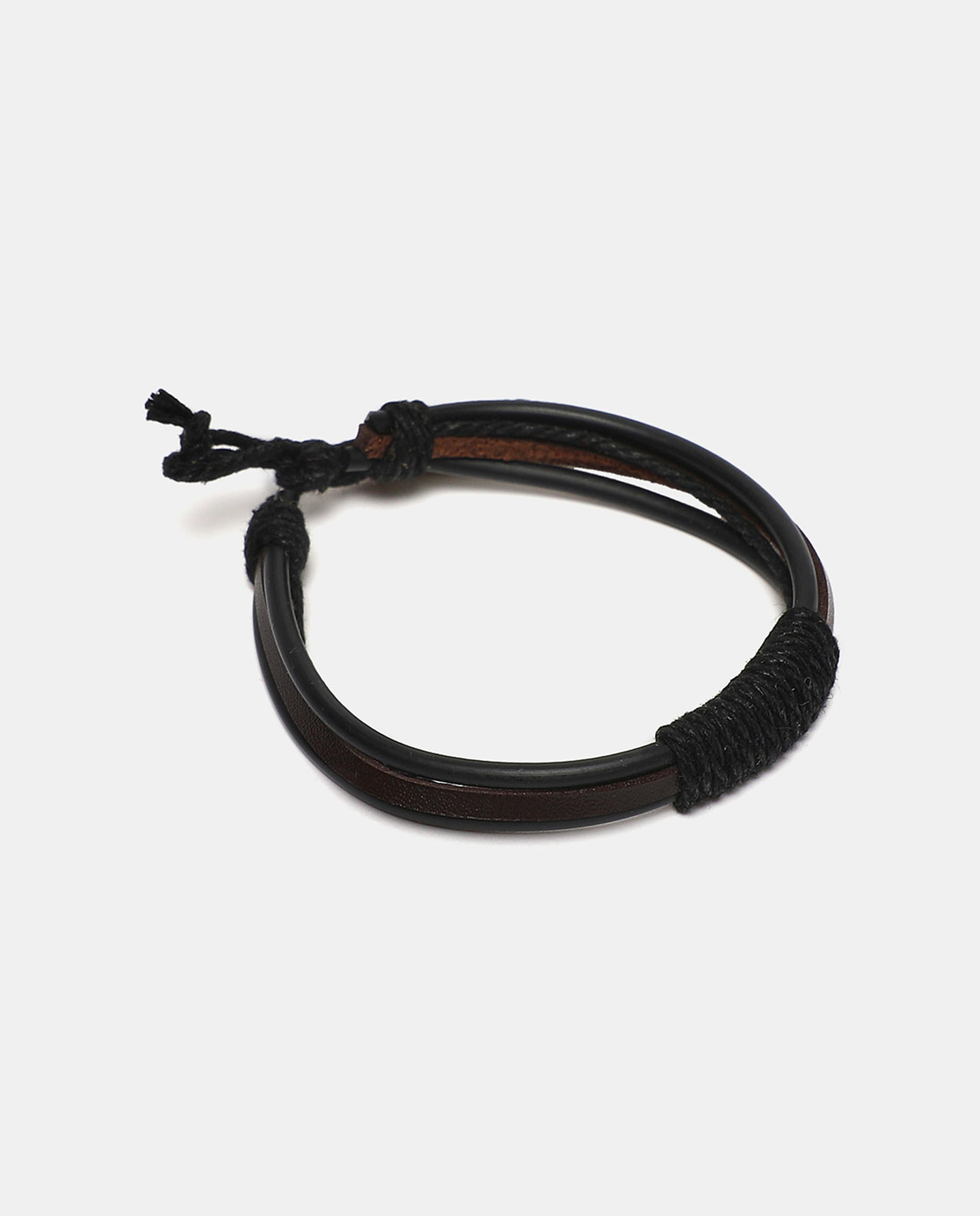 R&B Black Set of 4 Leather Toned Bracelet