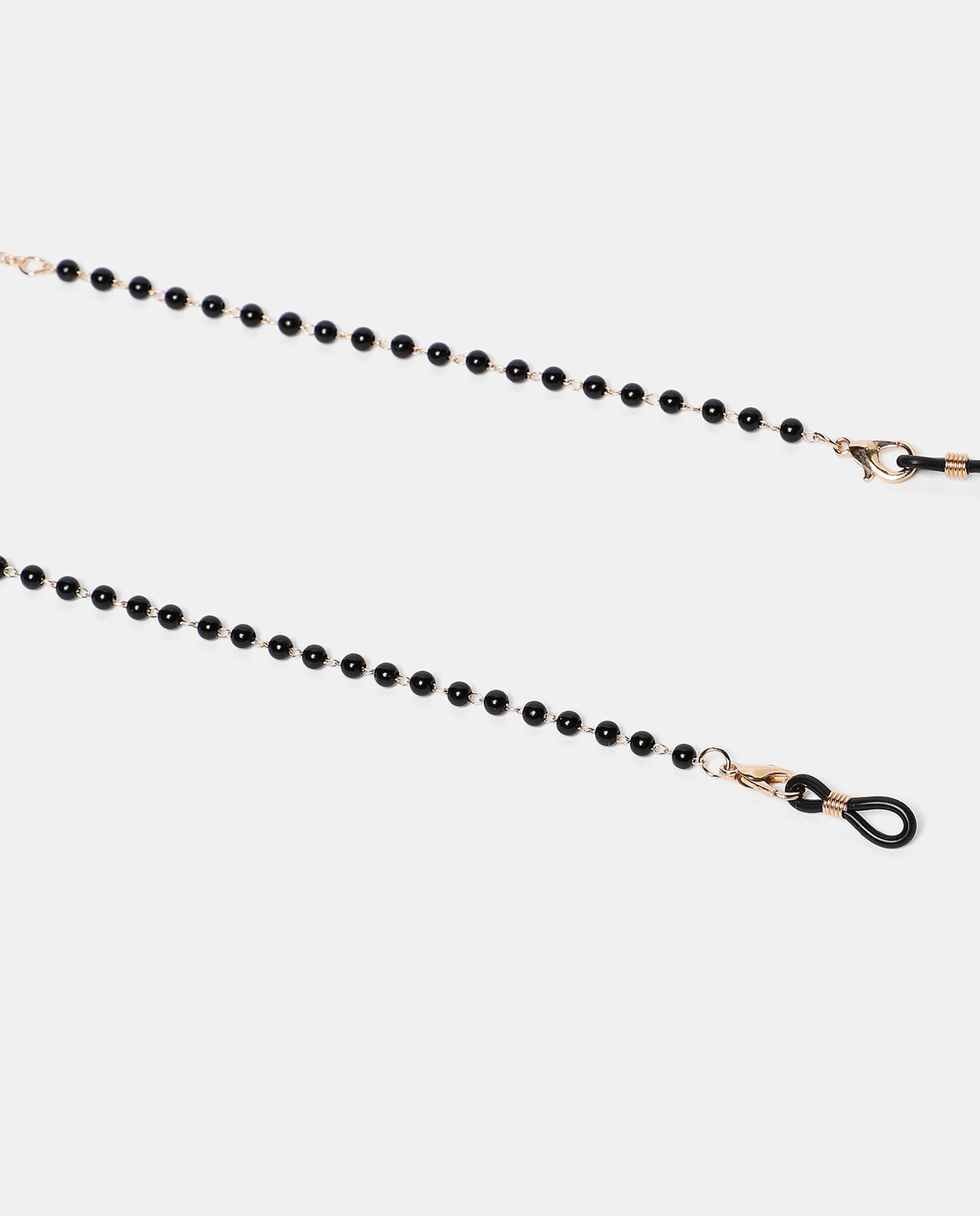 Black Embellished Long Necklace With Lobster Clasp Closure