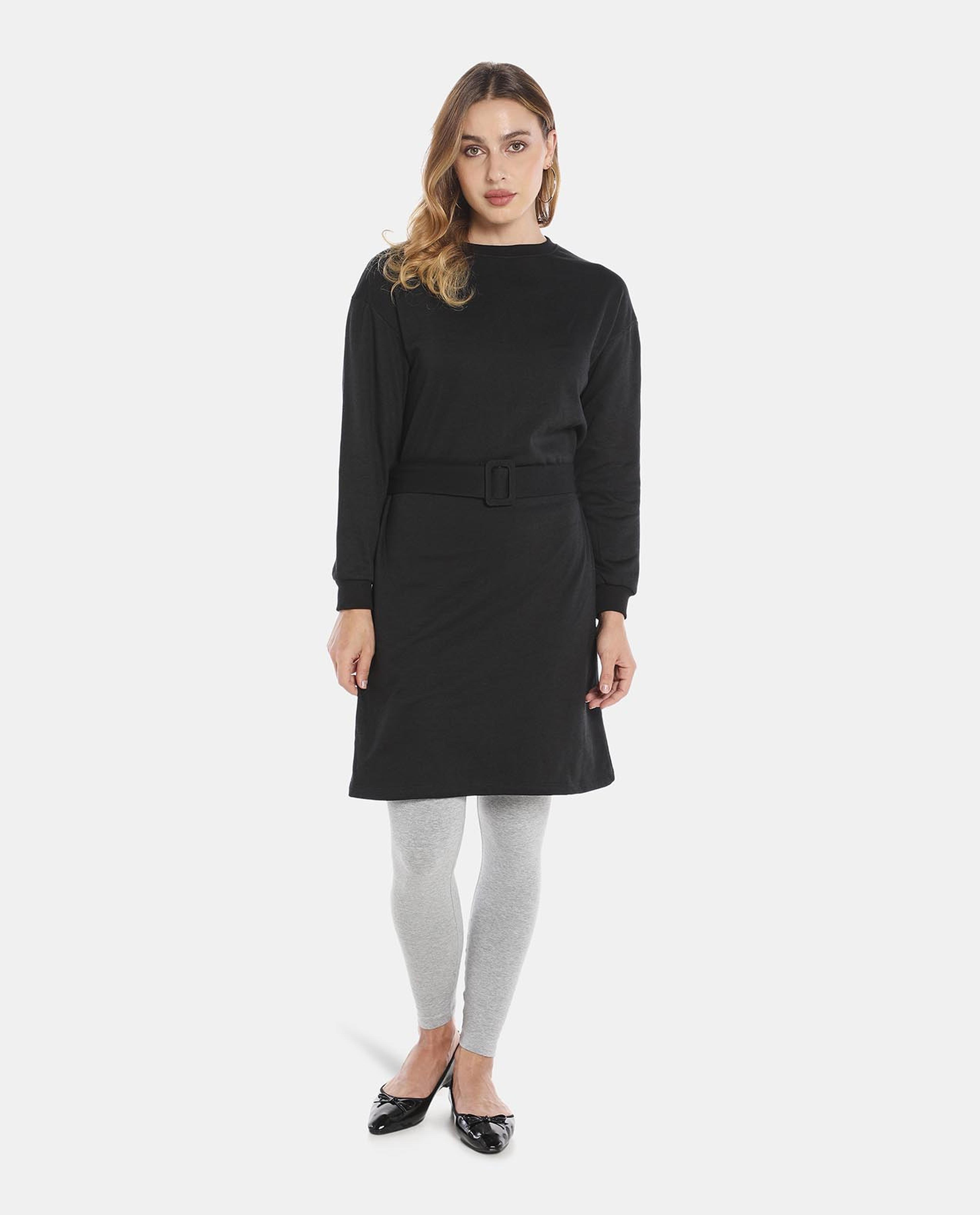 Black Solid Tunic With Belt