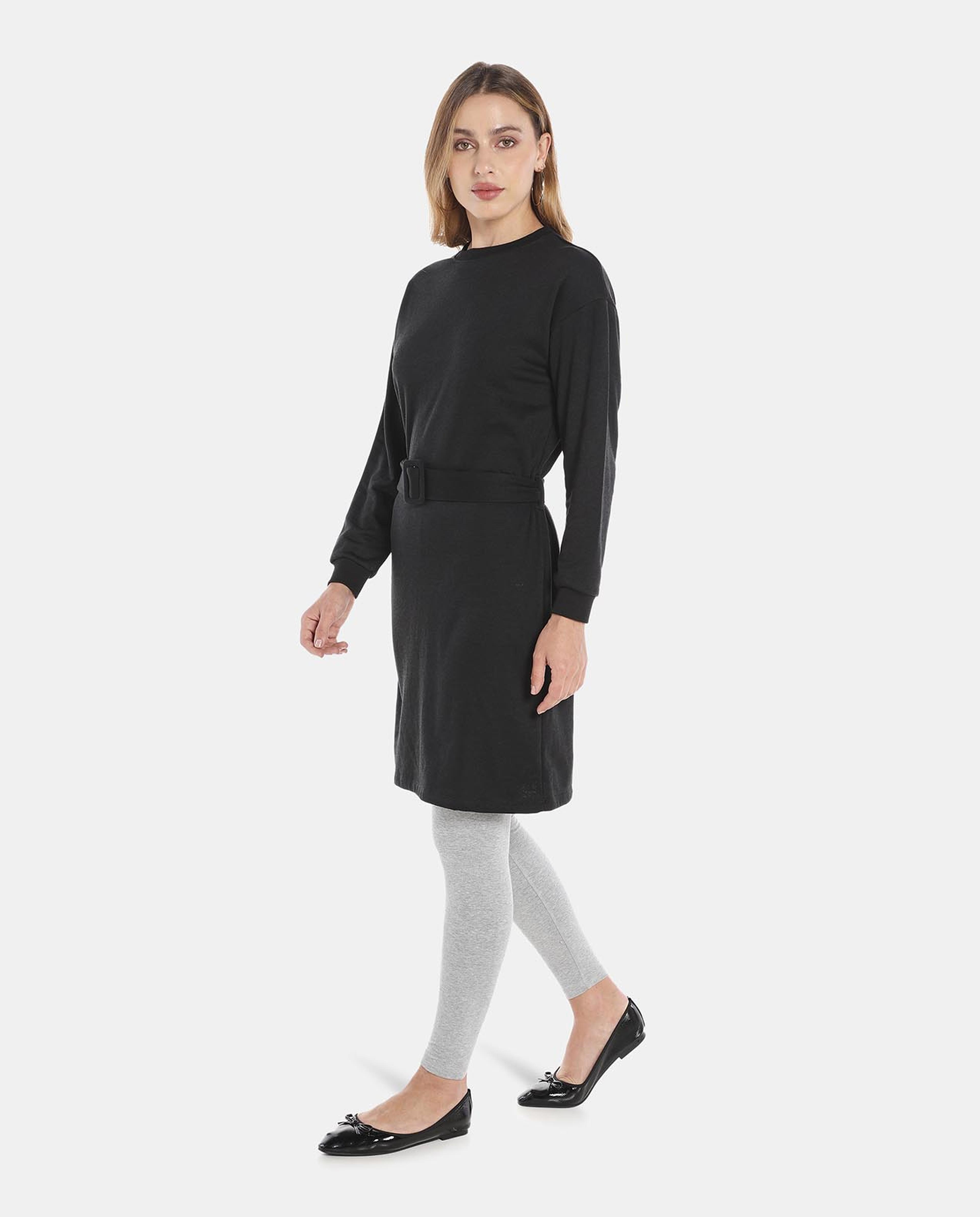 Black Solid Tunic With Belt