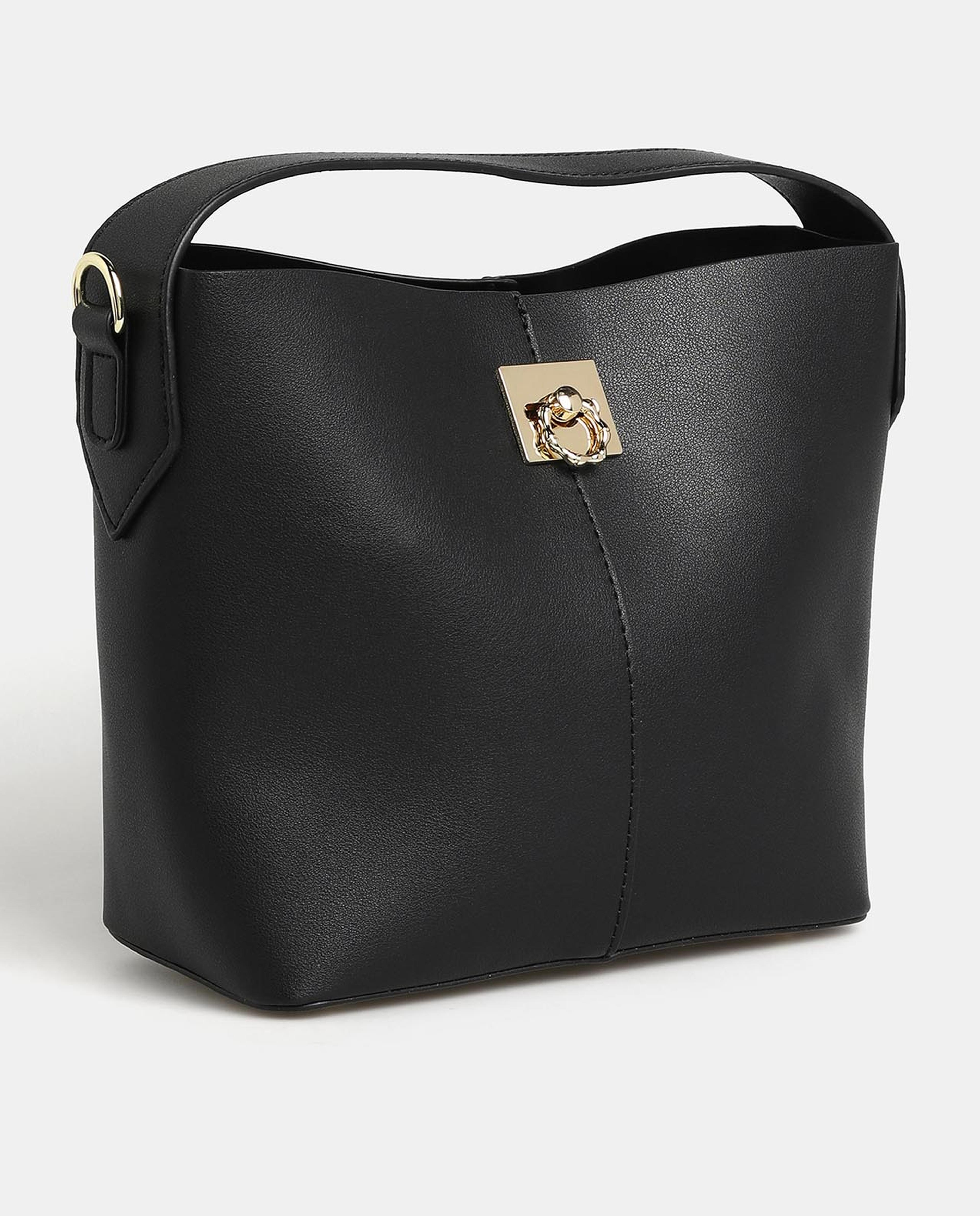 R&B Black Solid Handheld Bag