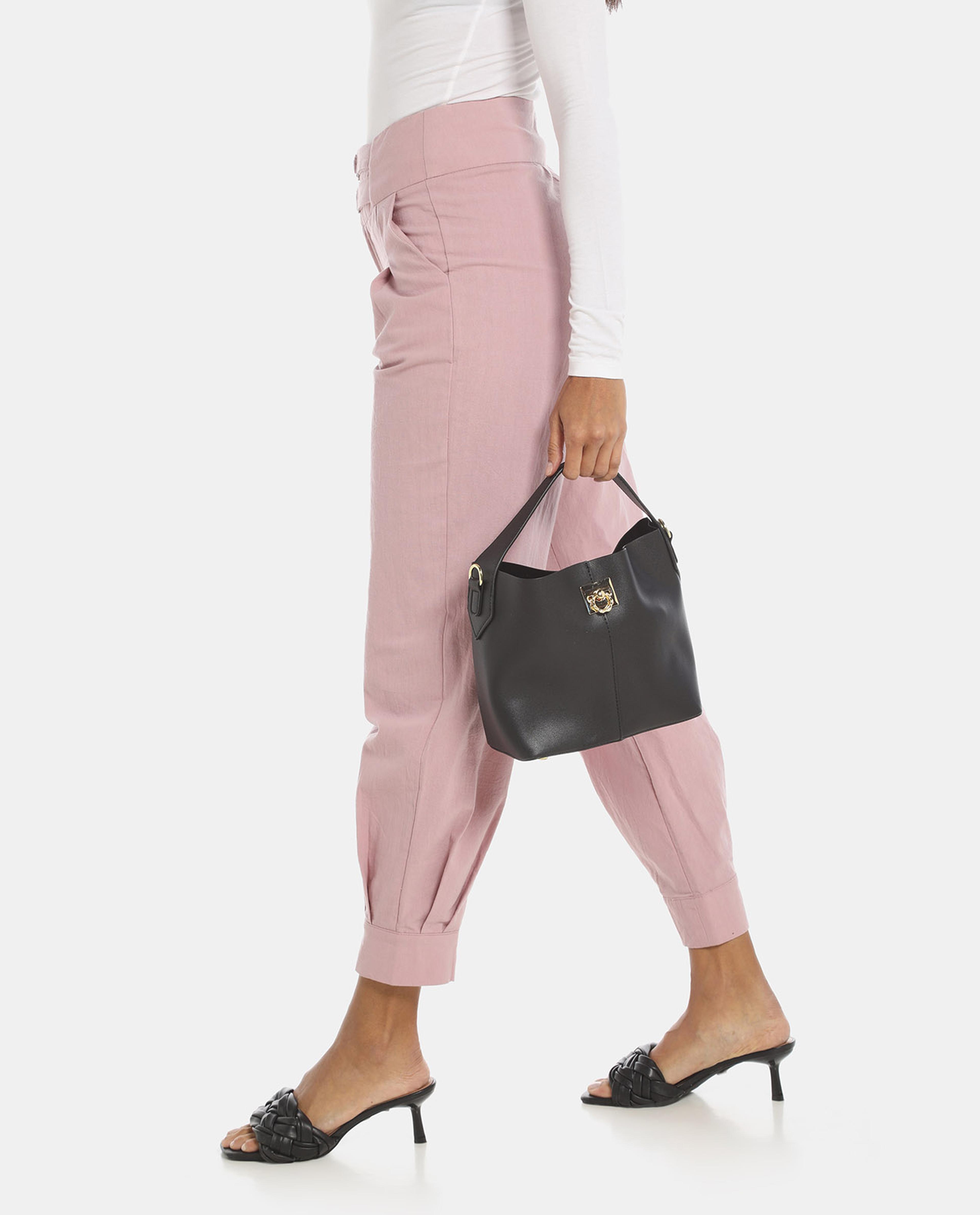 R&B Black Solid Handheld Bag
