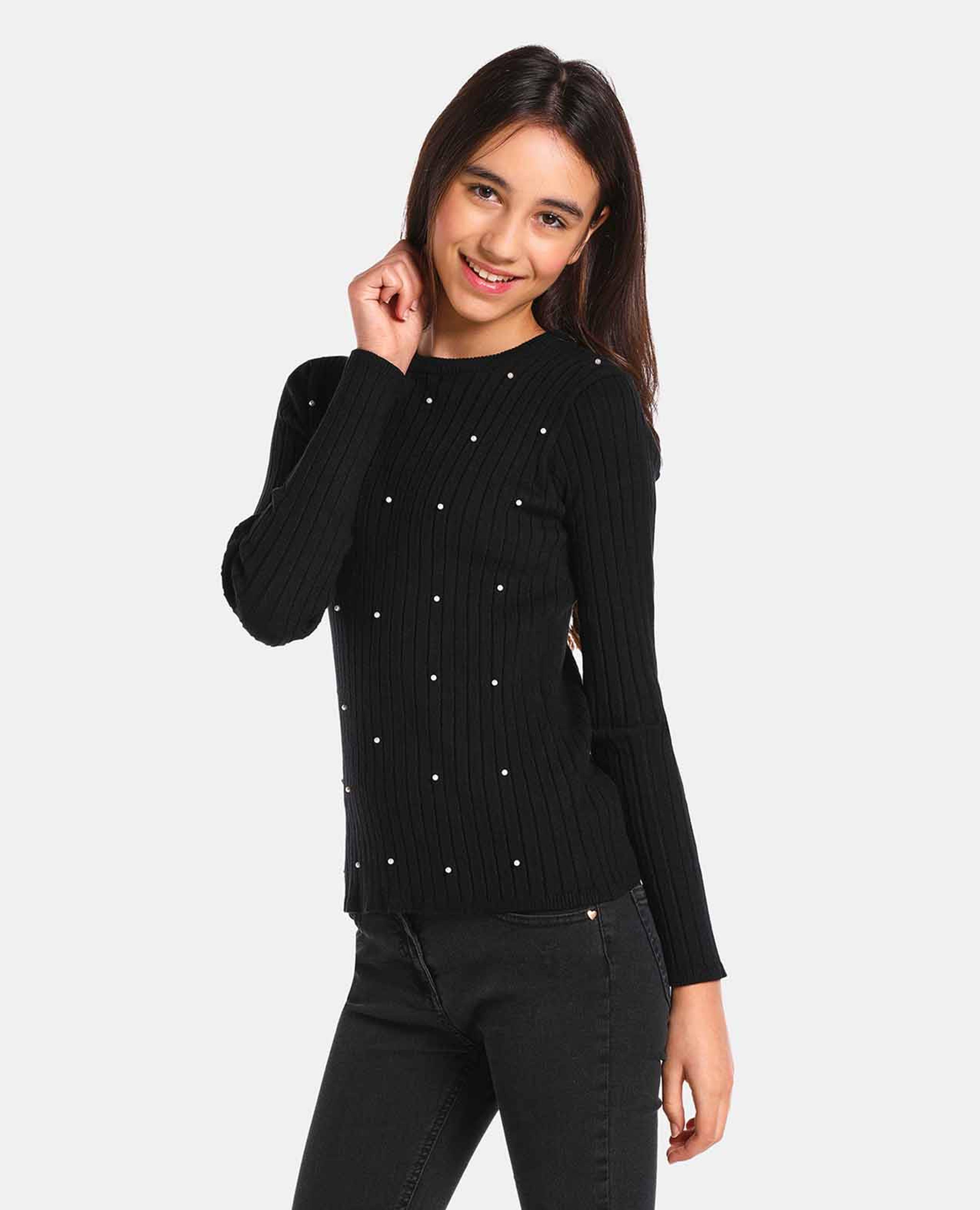 Black Cotton Casual Sweater