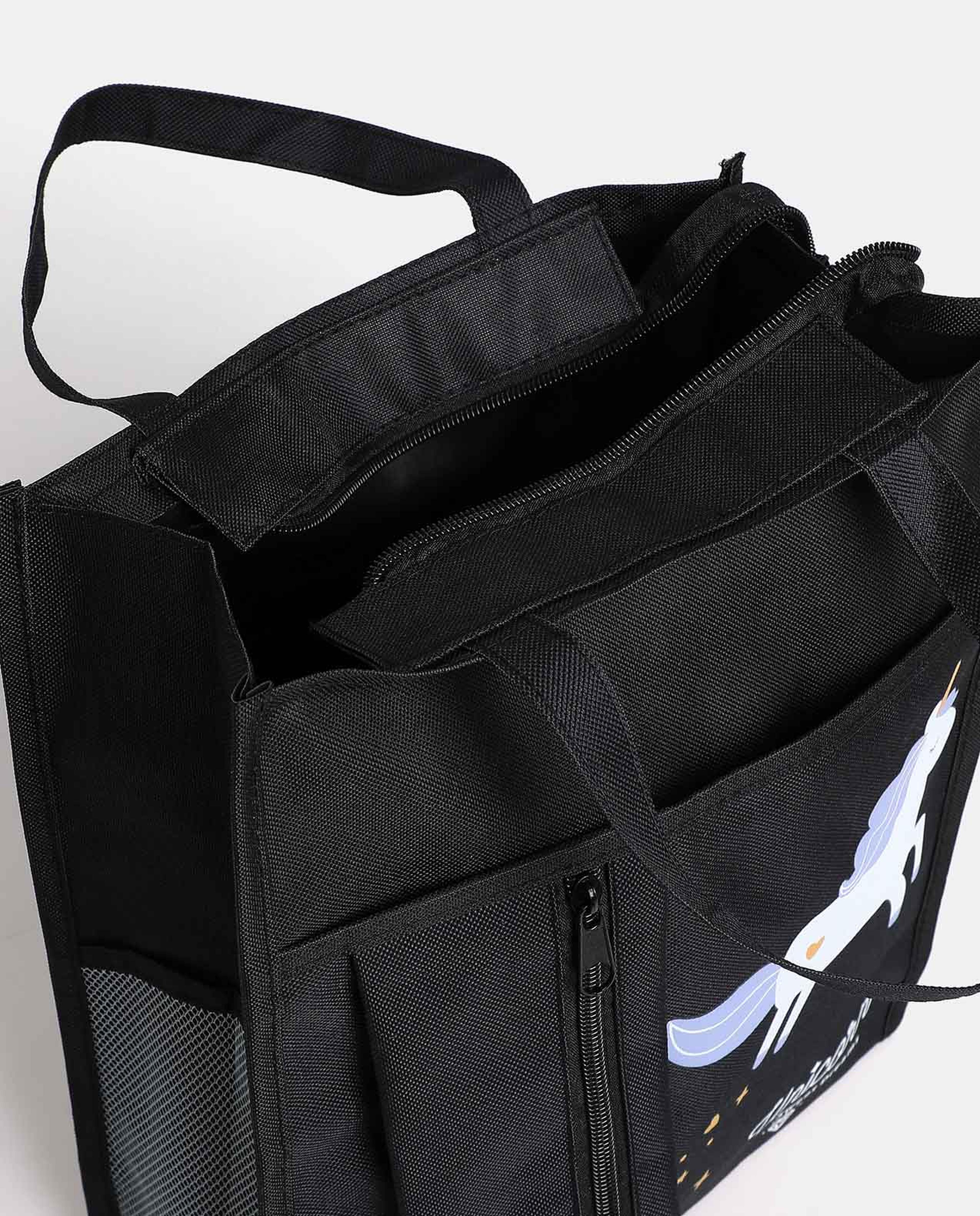 R&B Black Unicorn Printed Handheld Bag