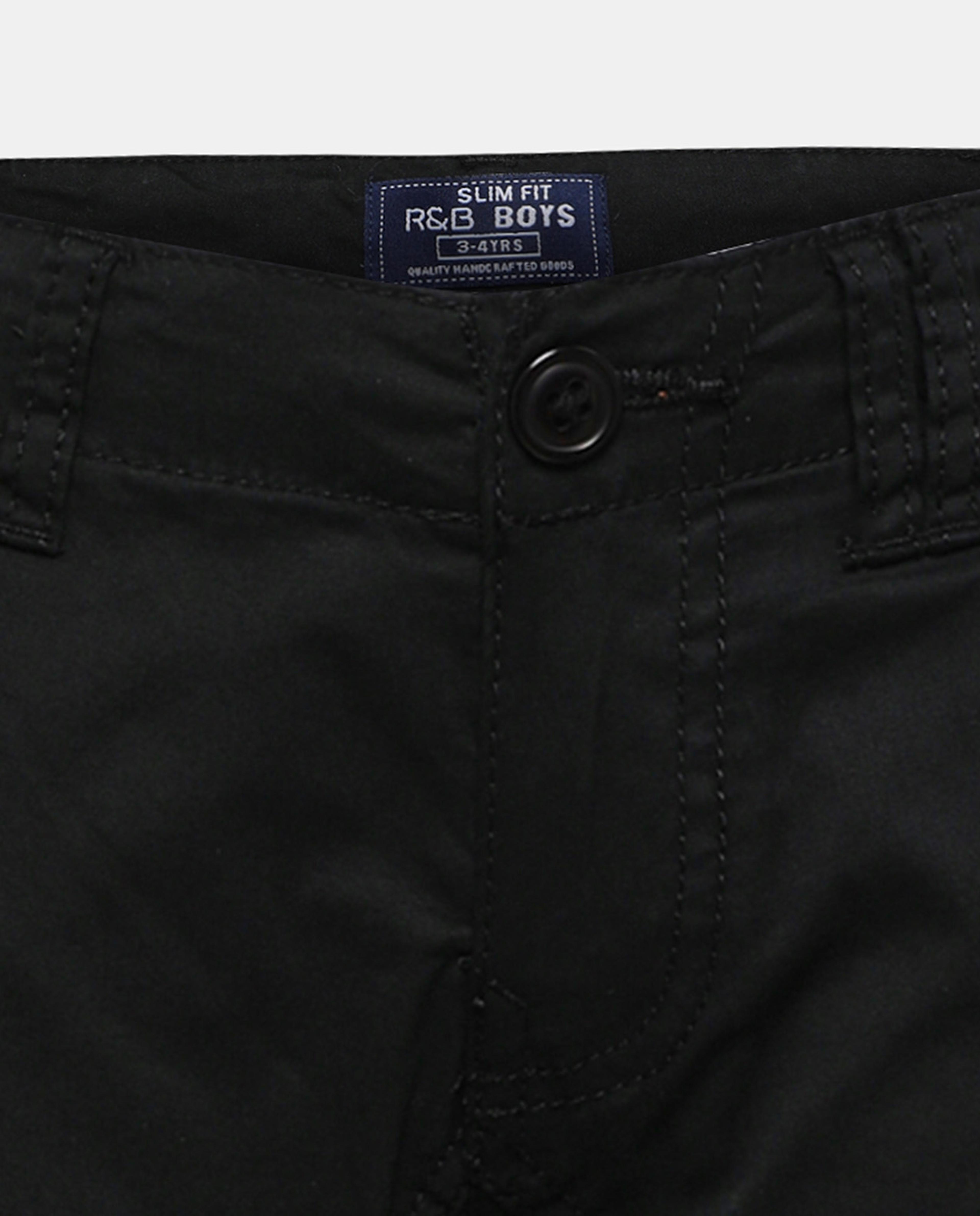 R&B Black Solid Cargo Pants