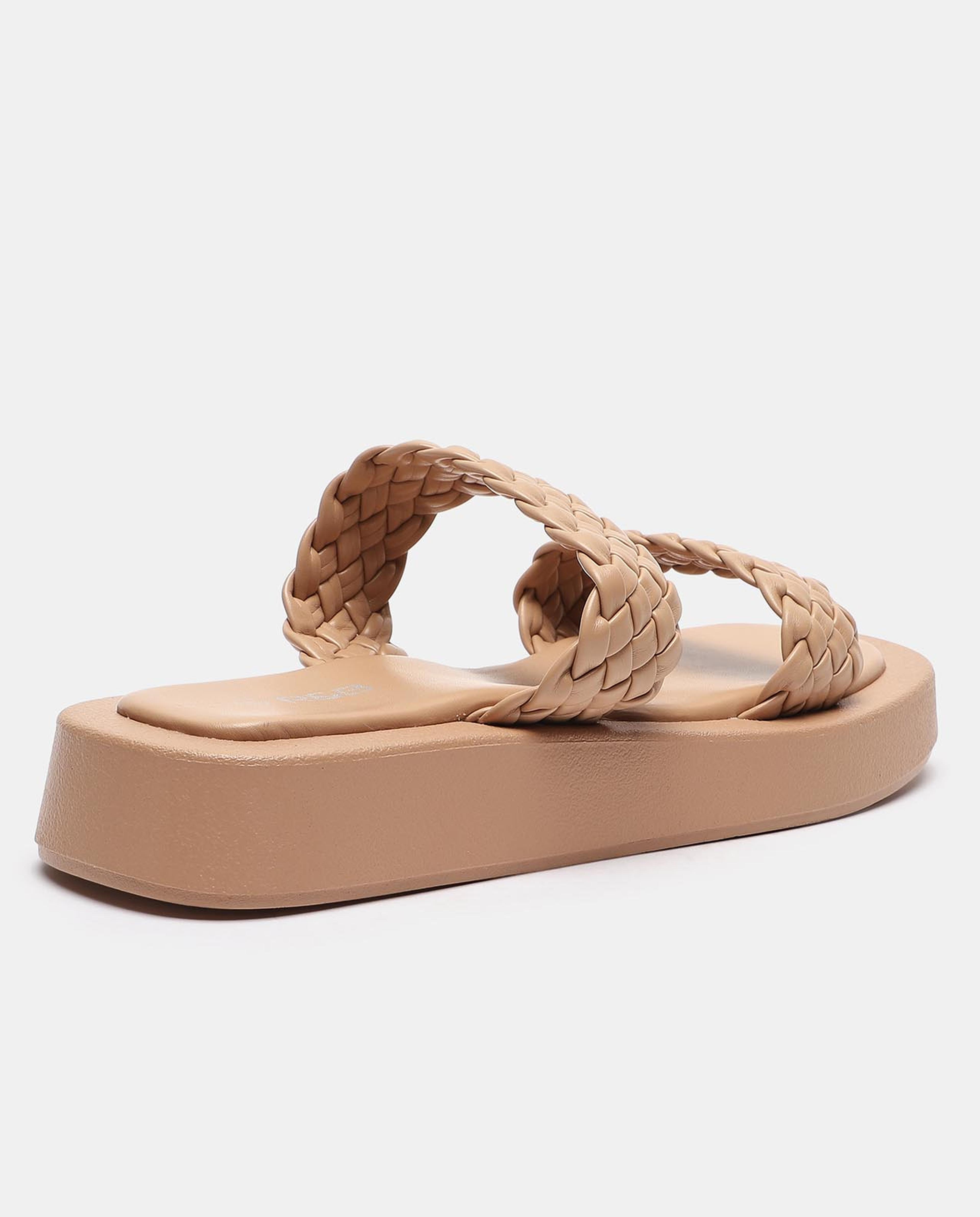 Beige Two Straps Slip On Sandals