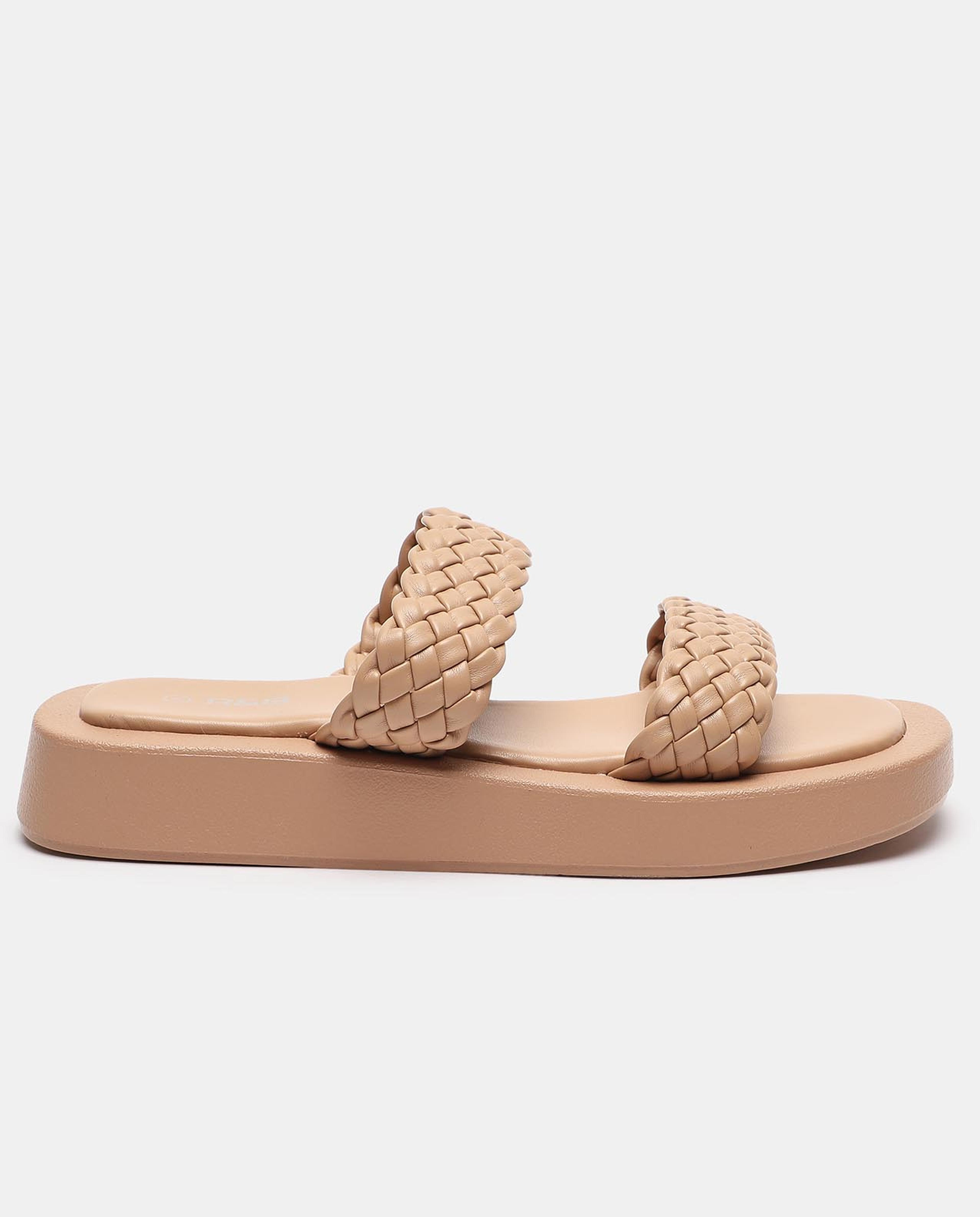 Beige Two Straps Slip On Sandals
