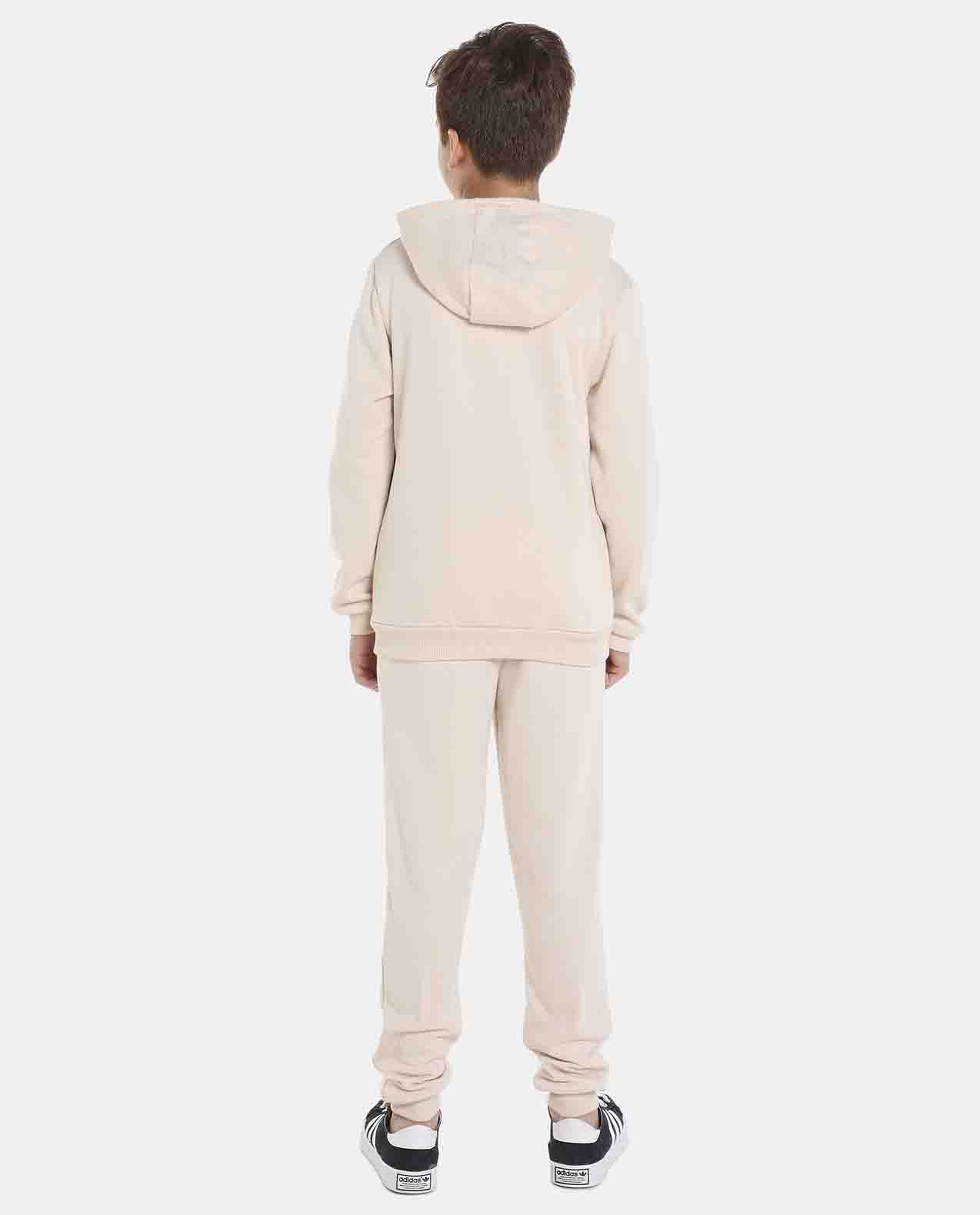 Beige Printed Regular Fit Hoodies