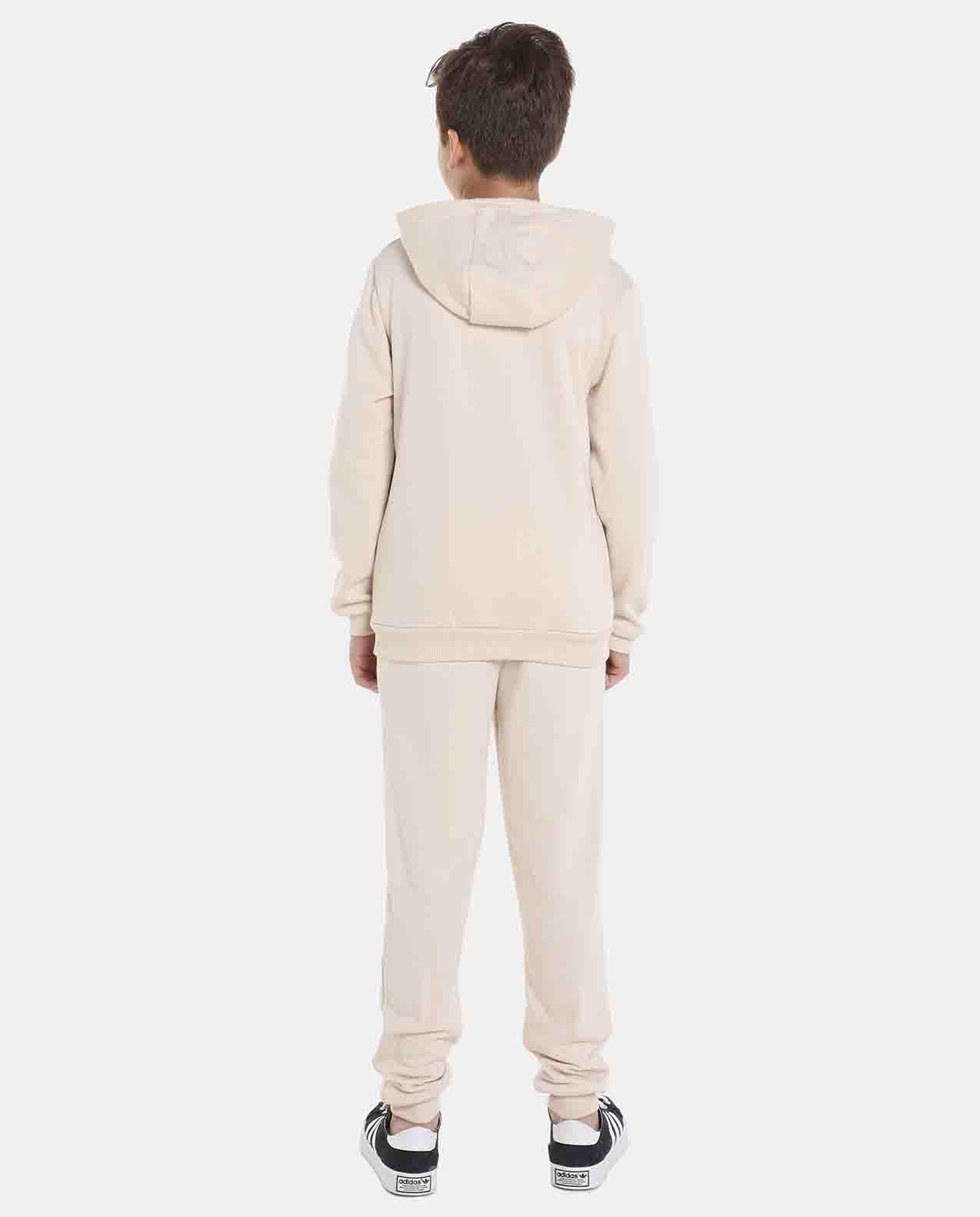 Beige Printed Regular Fit Hoodies