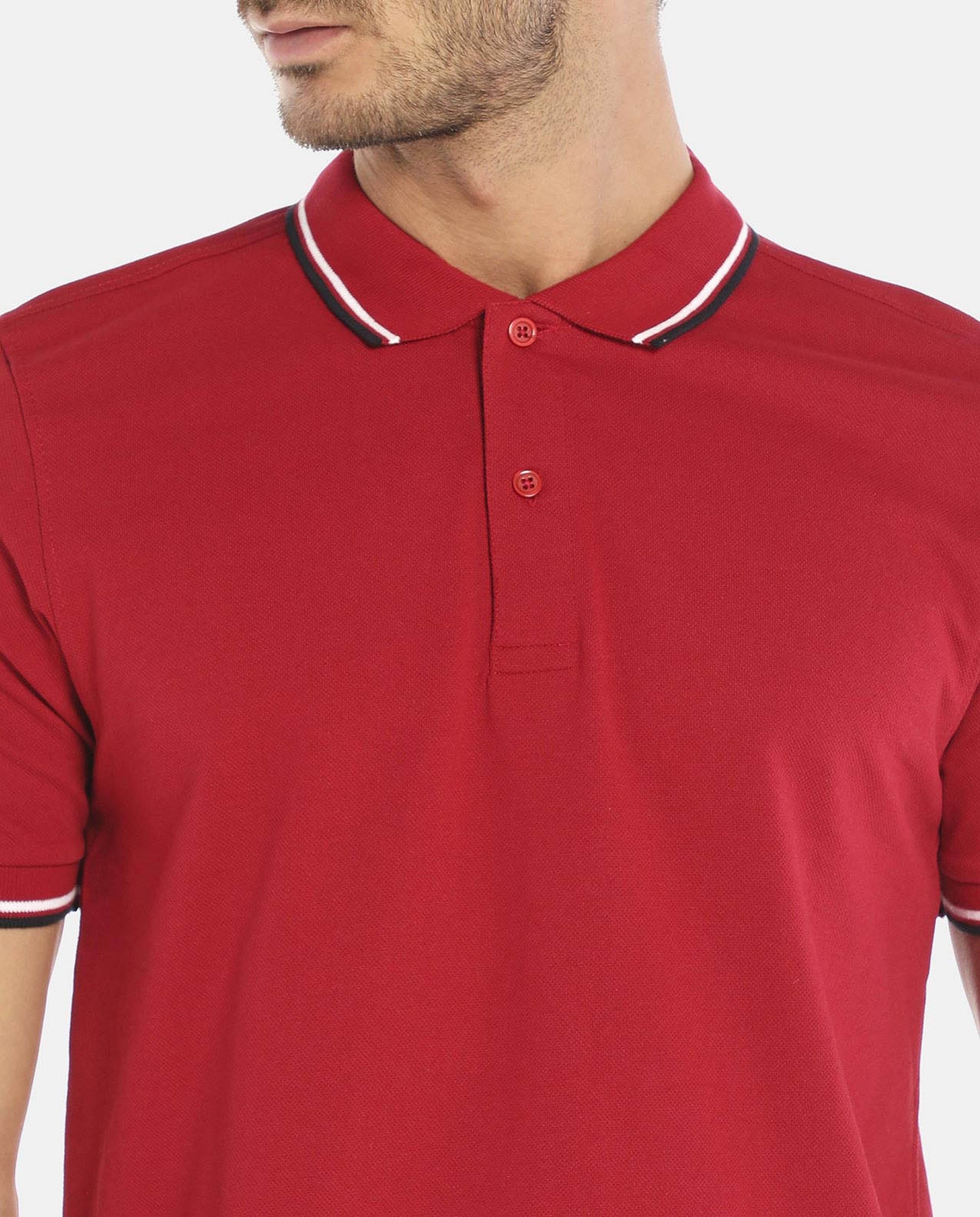 R&B Red Polo T-Shirt With Contrast Tipping