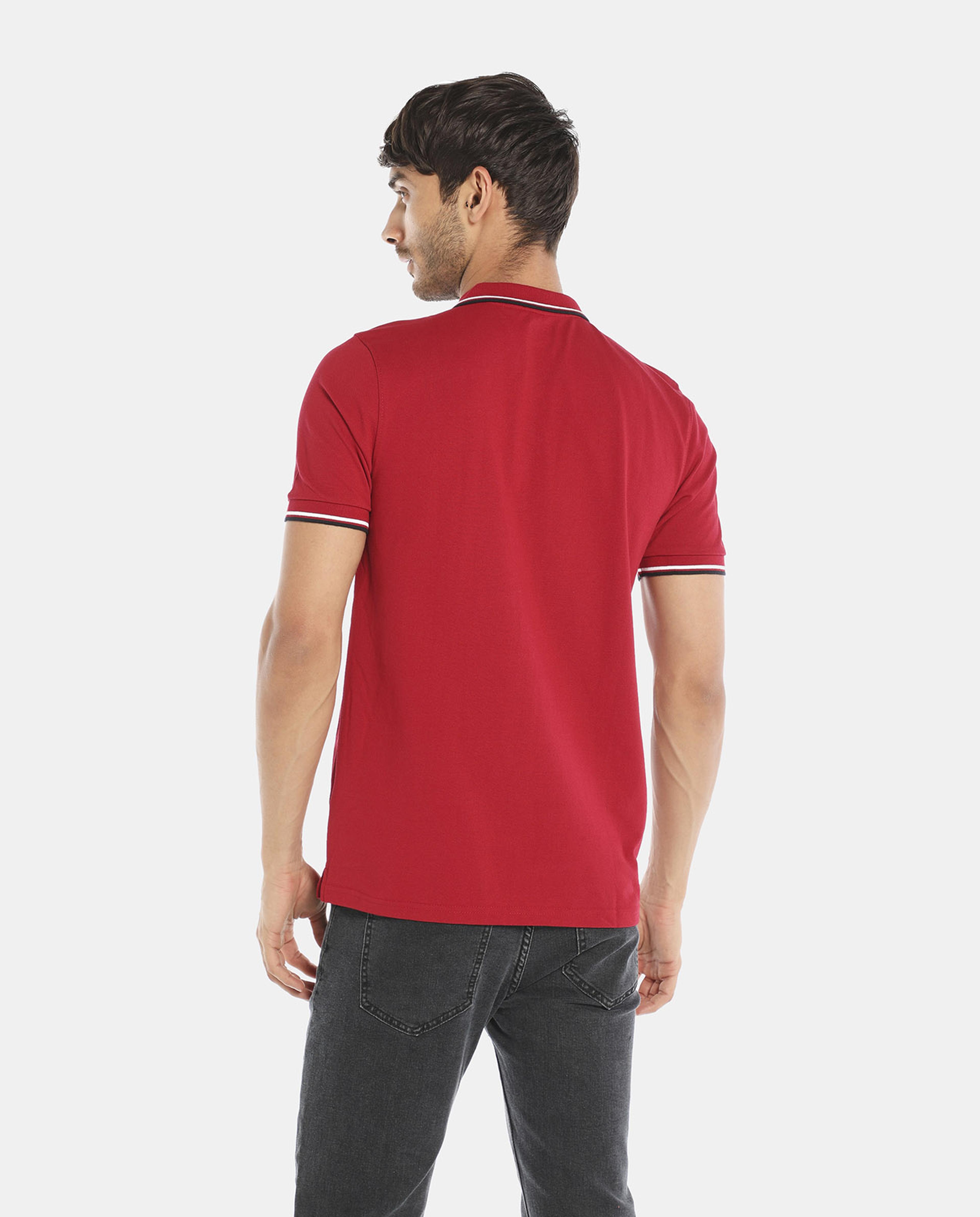 R&B Red Polo T-Shirt With Contrast Tipping
