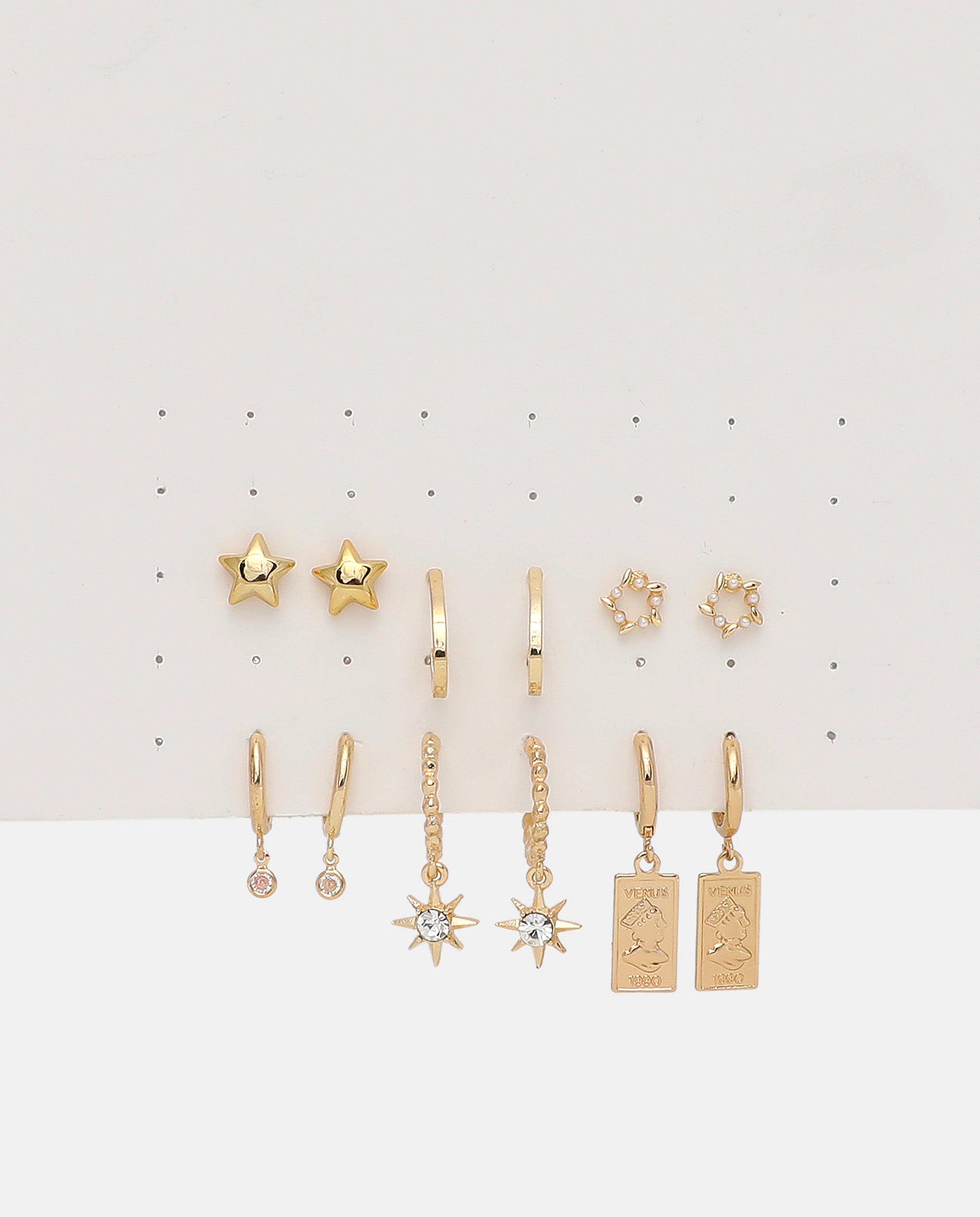 R&B Gold Set of 6 Embellished Earrings