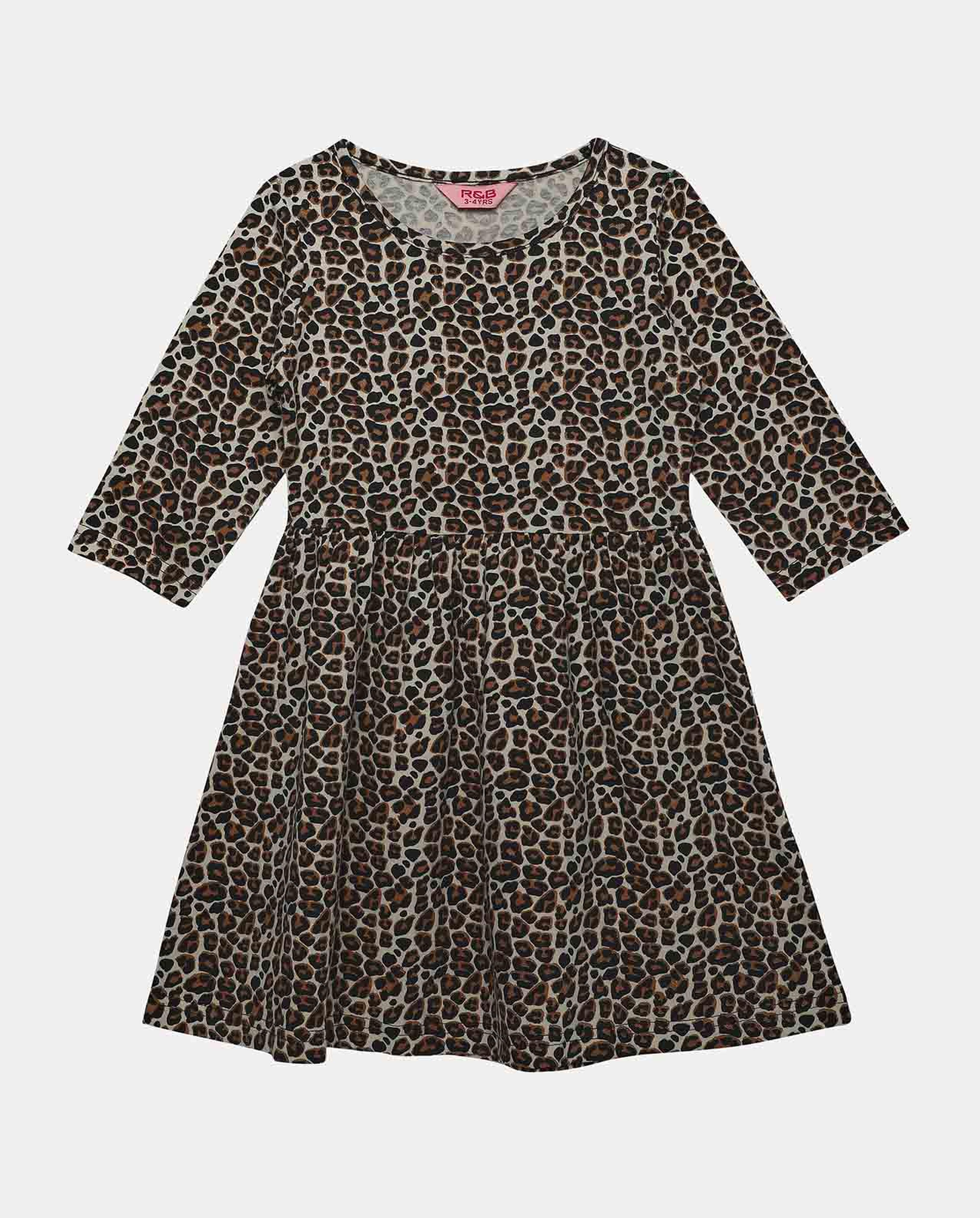 Brown Basic All Over Printed Dress