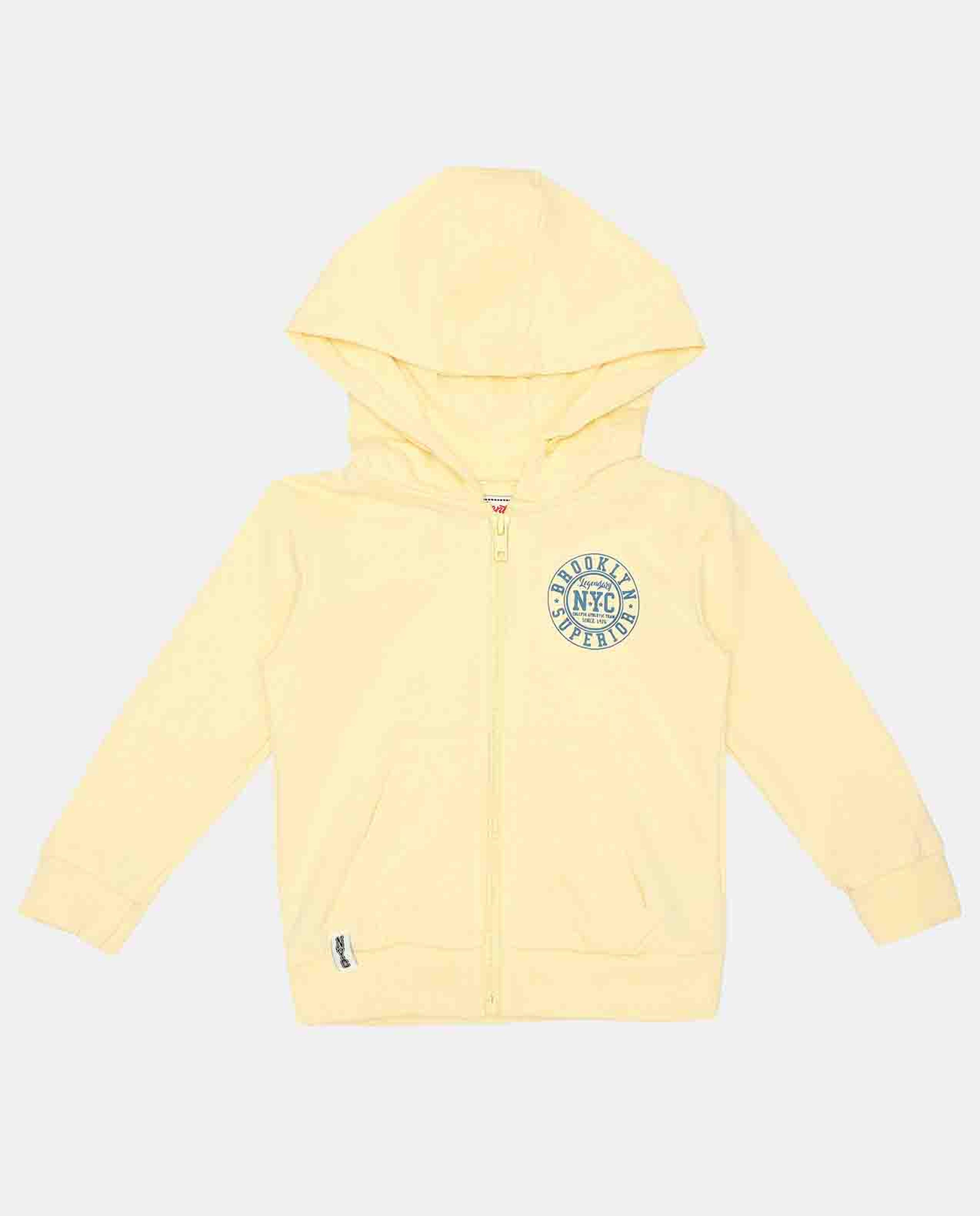 Yellow Printed Regular Fit Hooded Sweatshirt