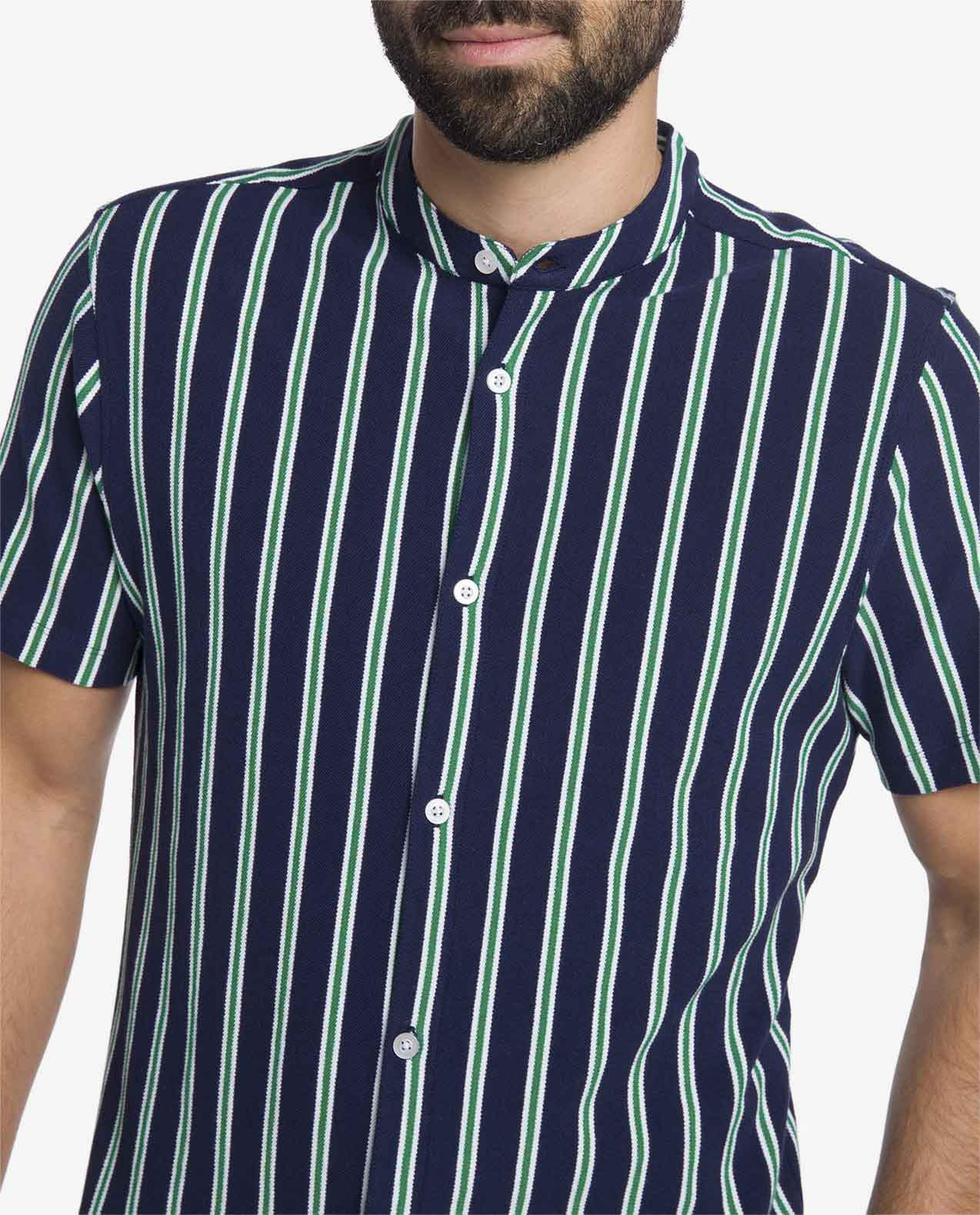 Navy Blue Striped Shirt