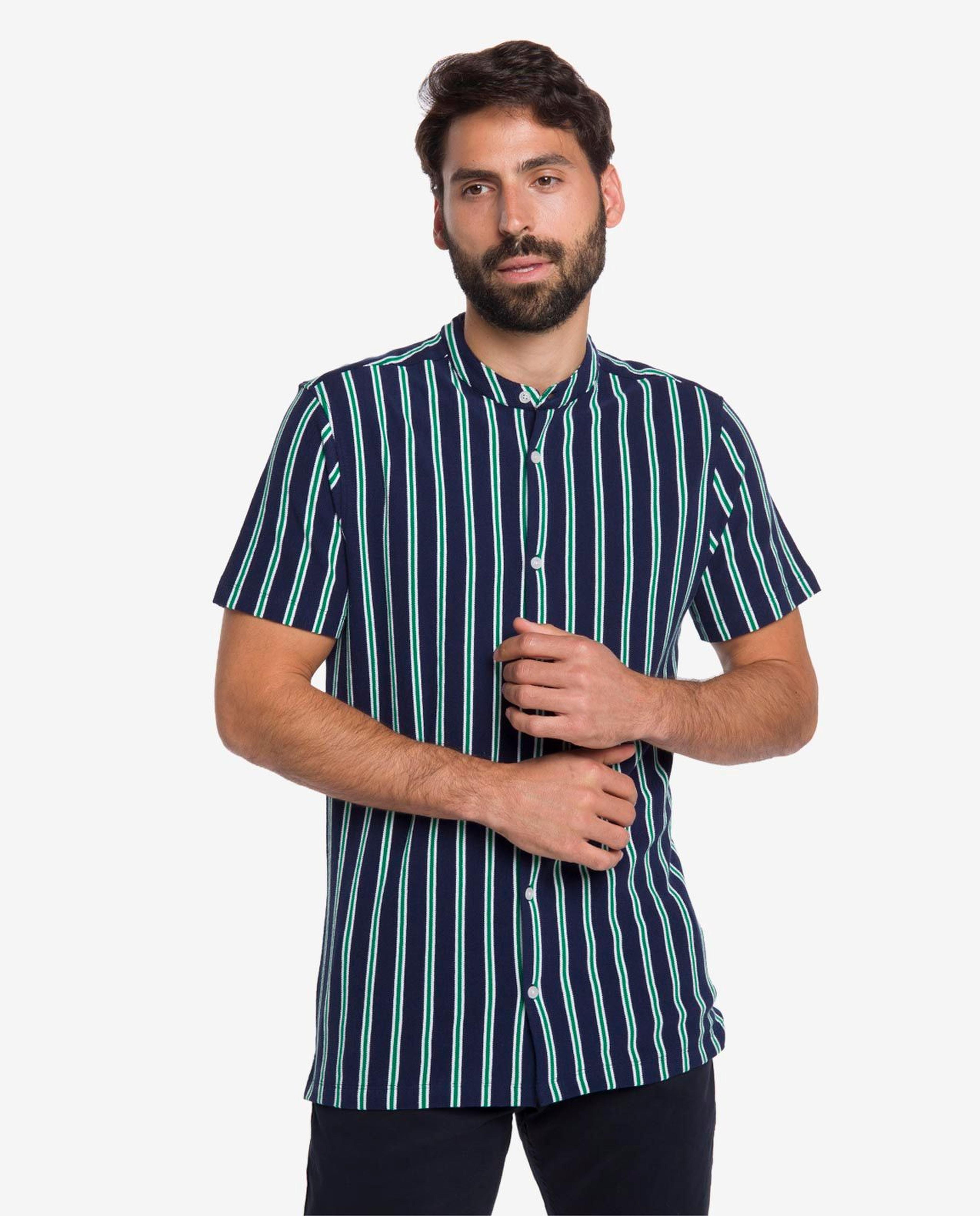 Navy Blue Striped Shirt