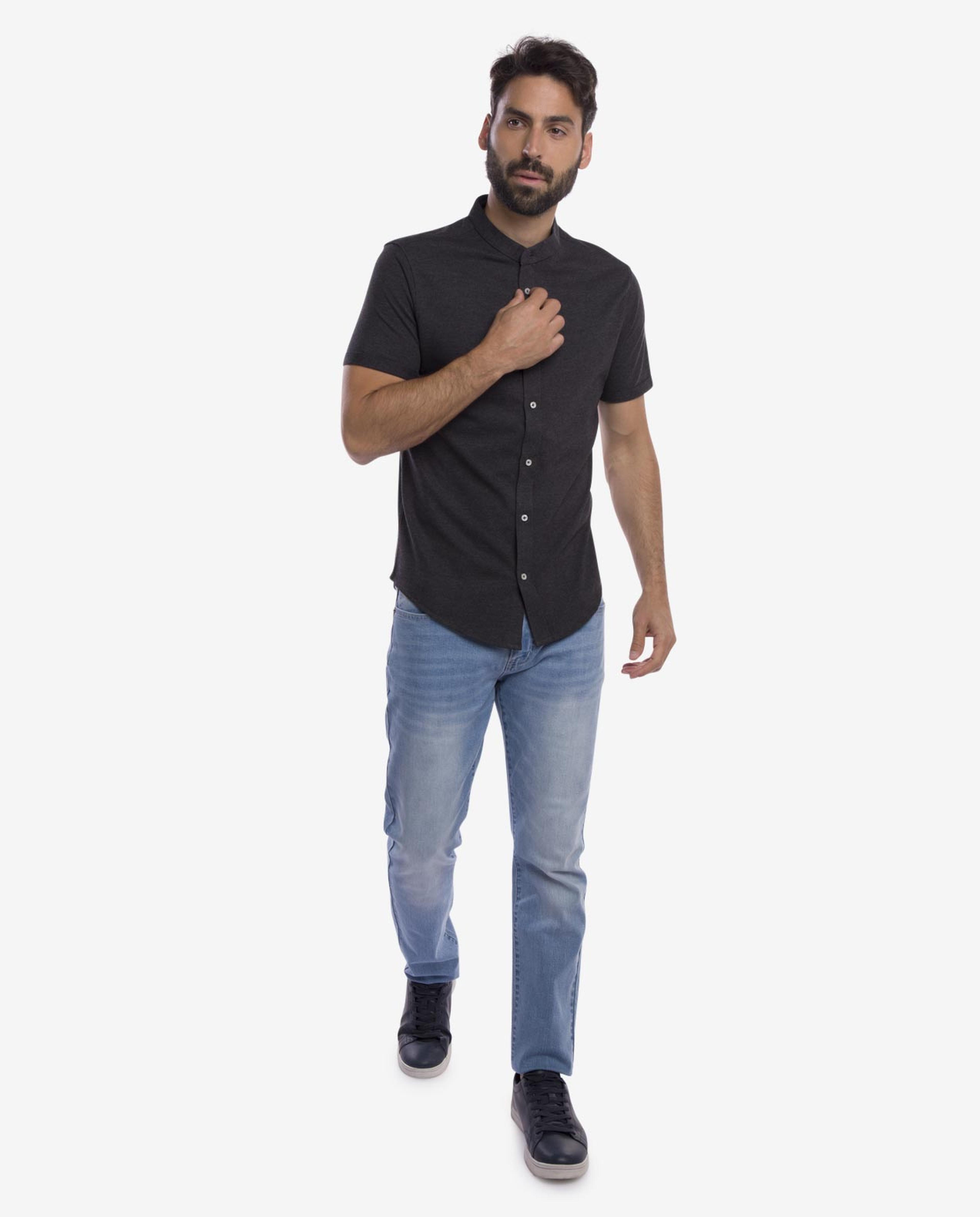 Heather Grey Band Collar Shirt