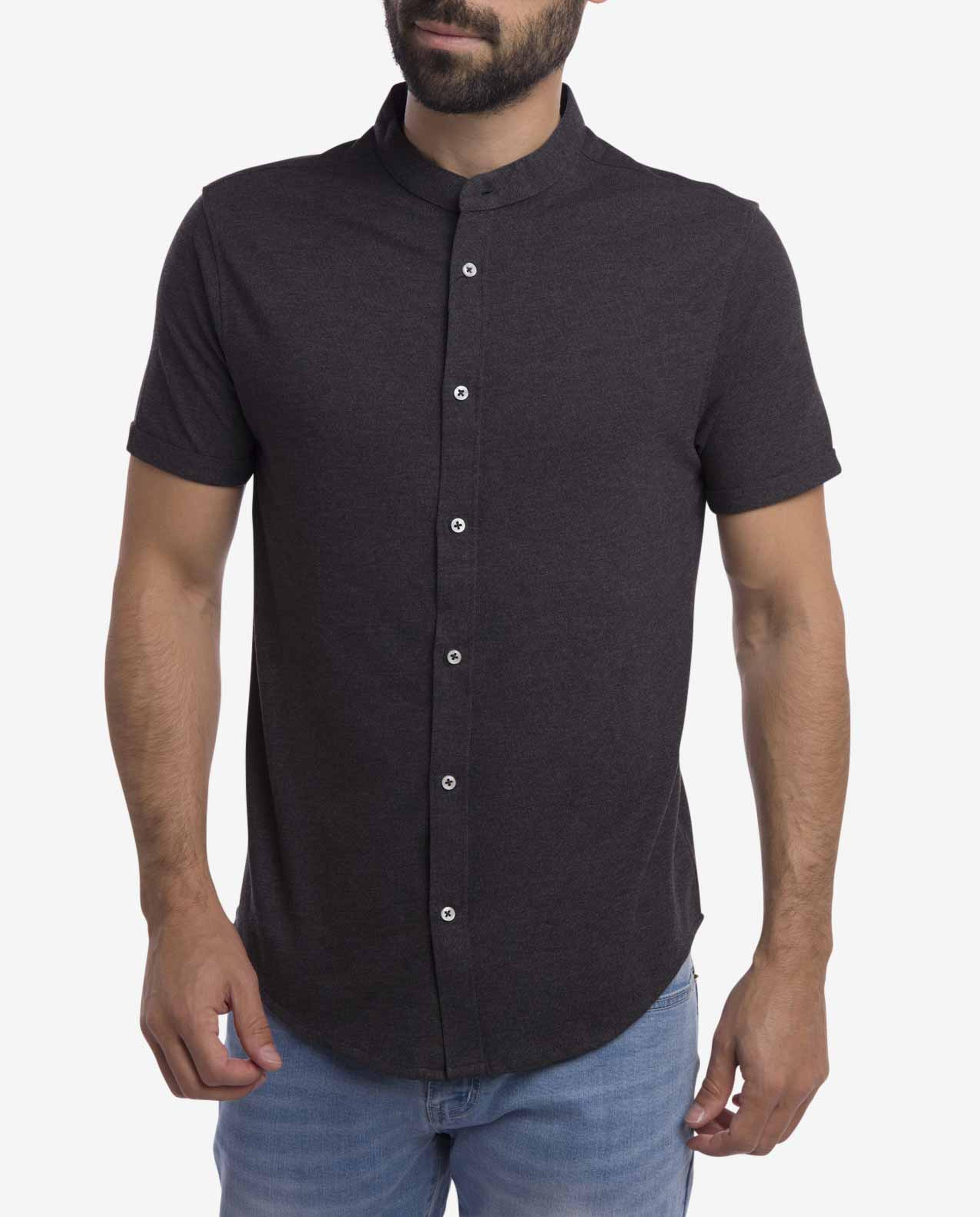 Heather Grey Band Collar Shirt