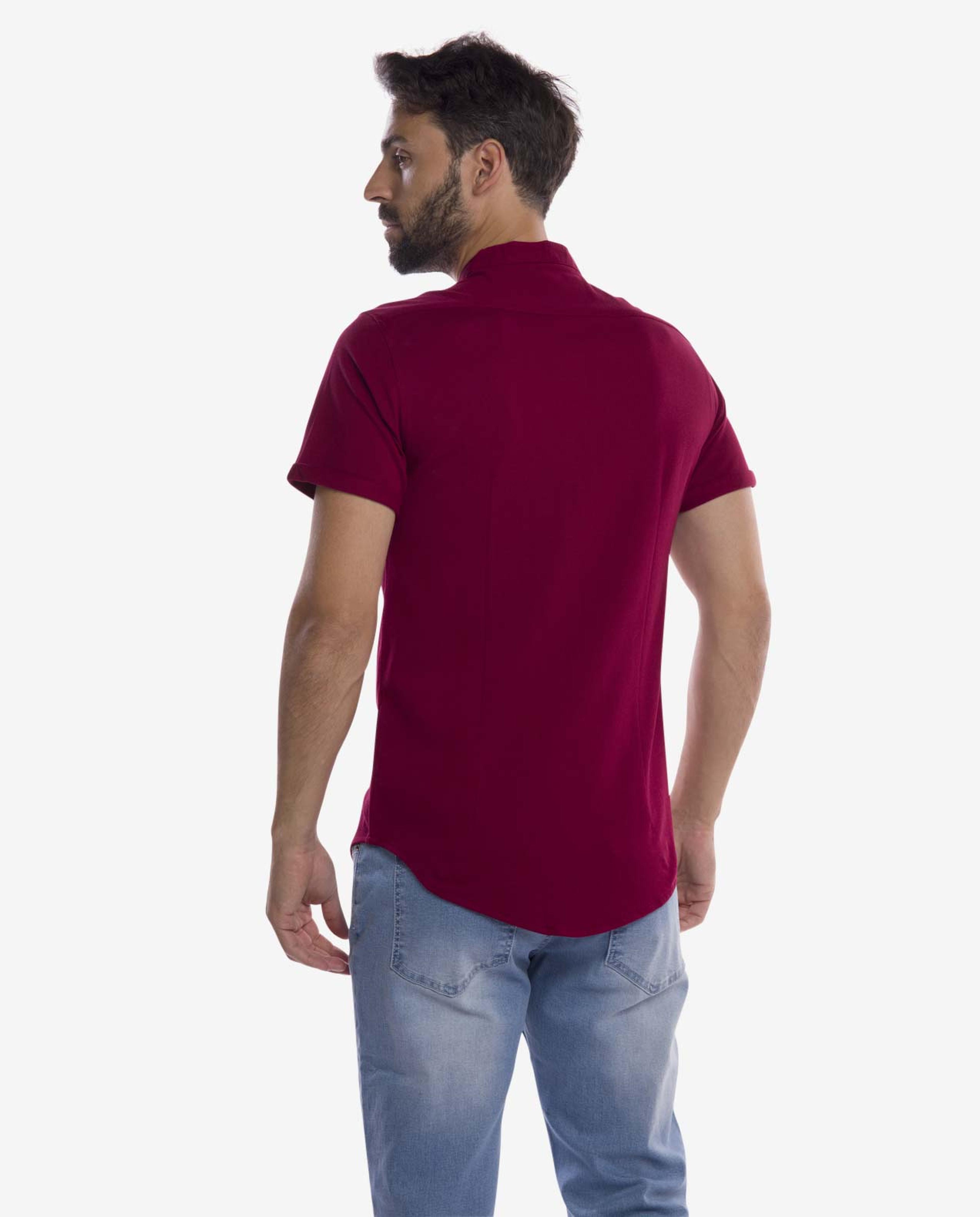 Cherry Red Band Collar Shirt