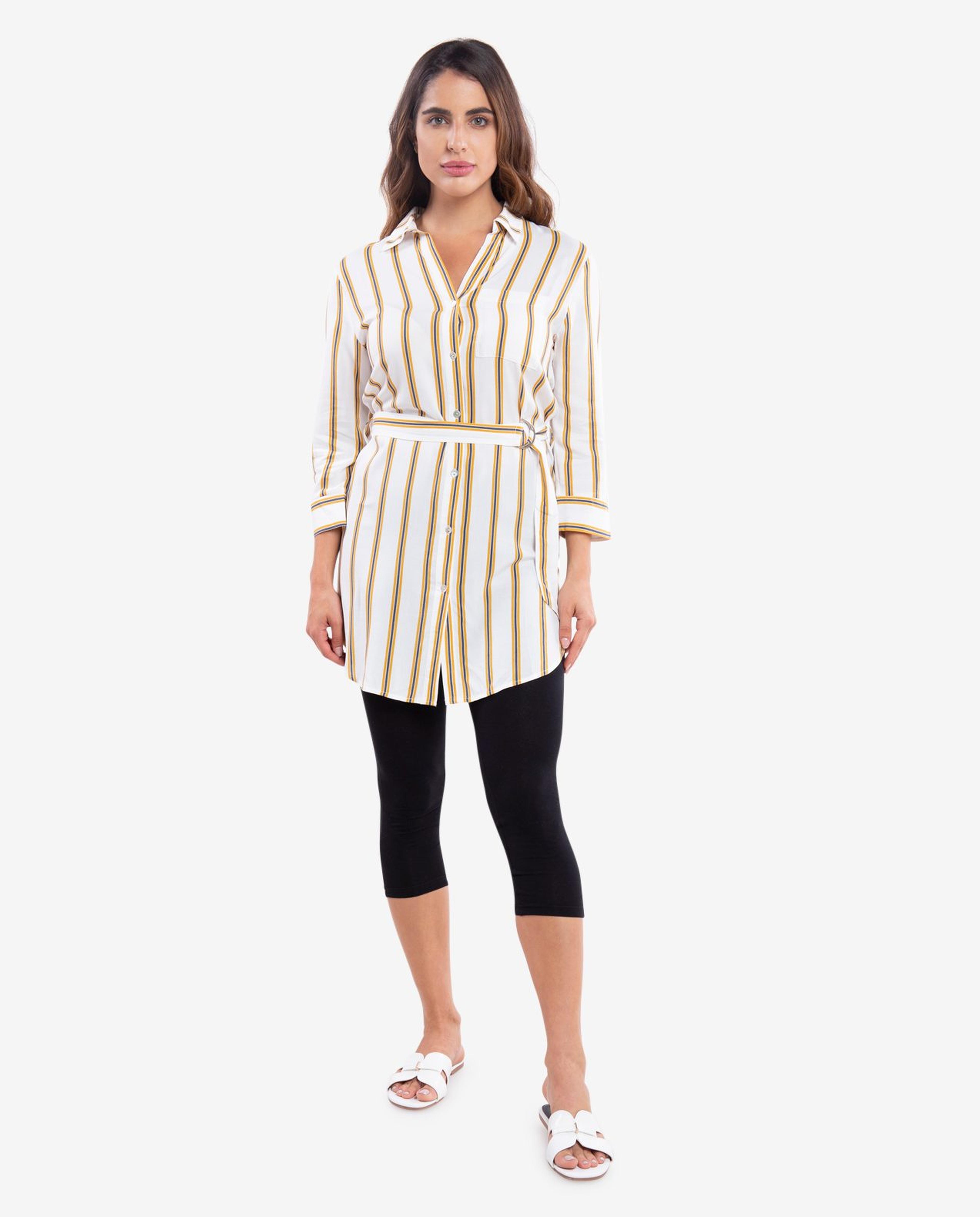 Striped Ivory Tunic Dress Shirt