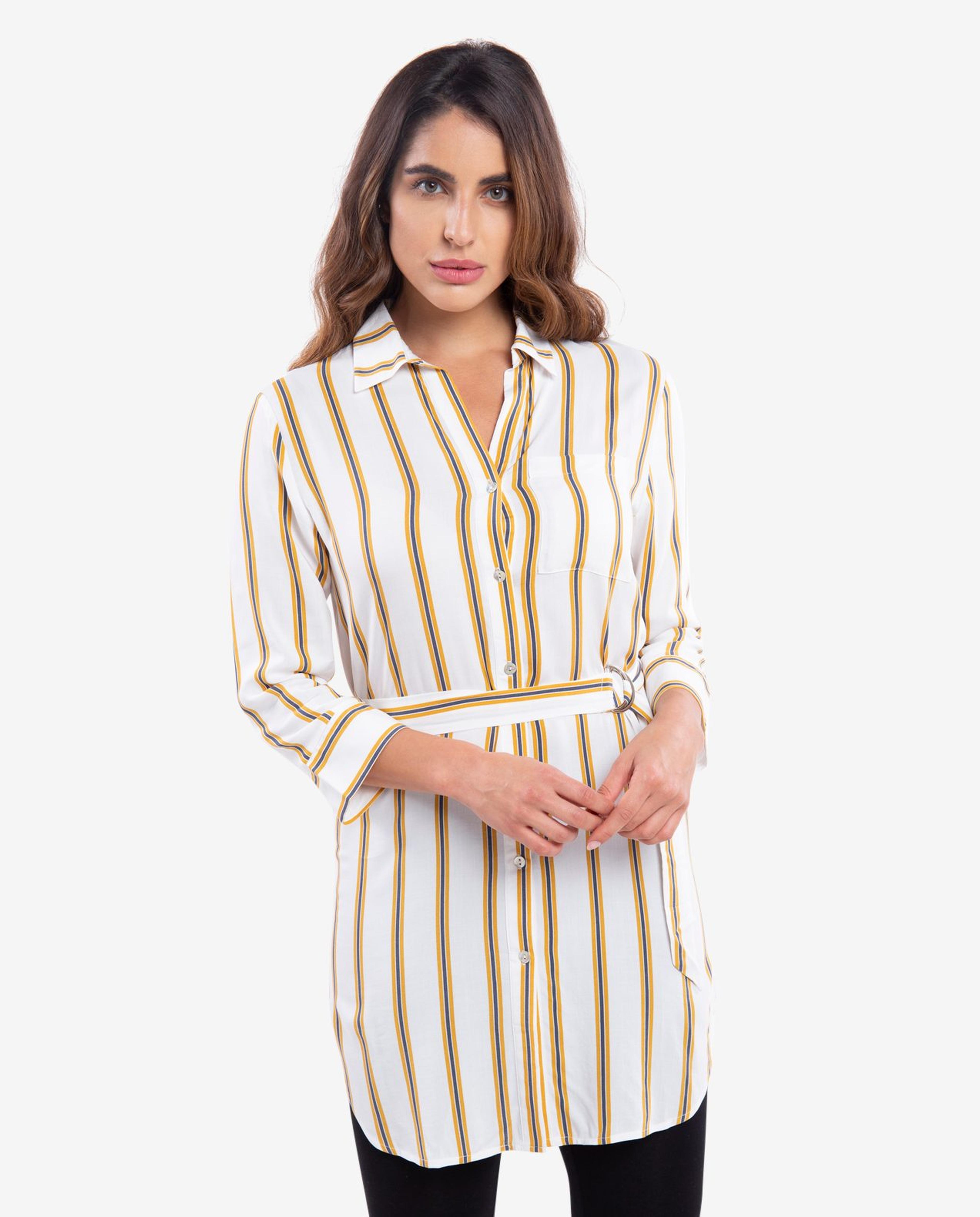 Striped Ivory Tunic Dress Shirt